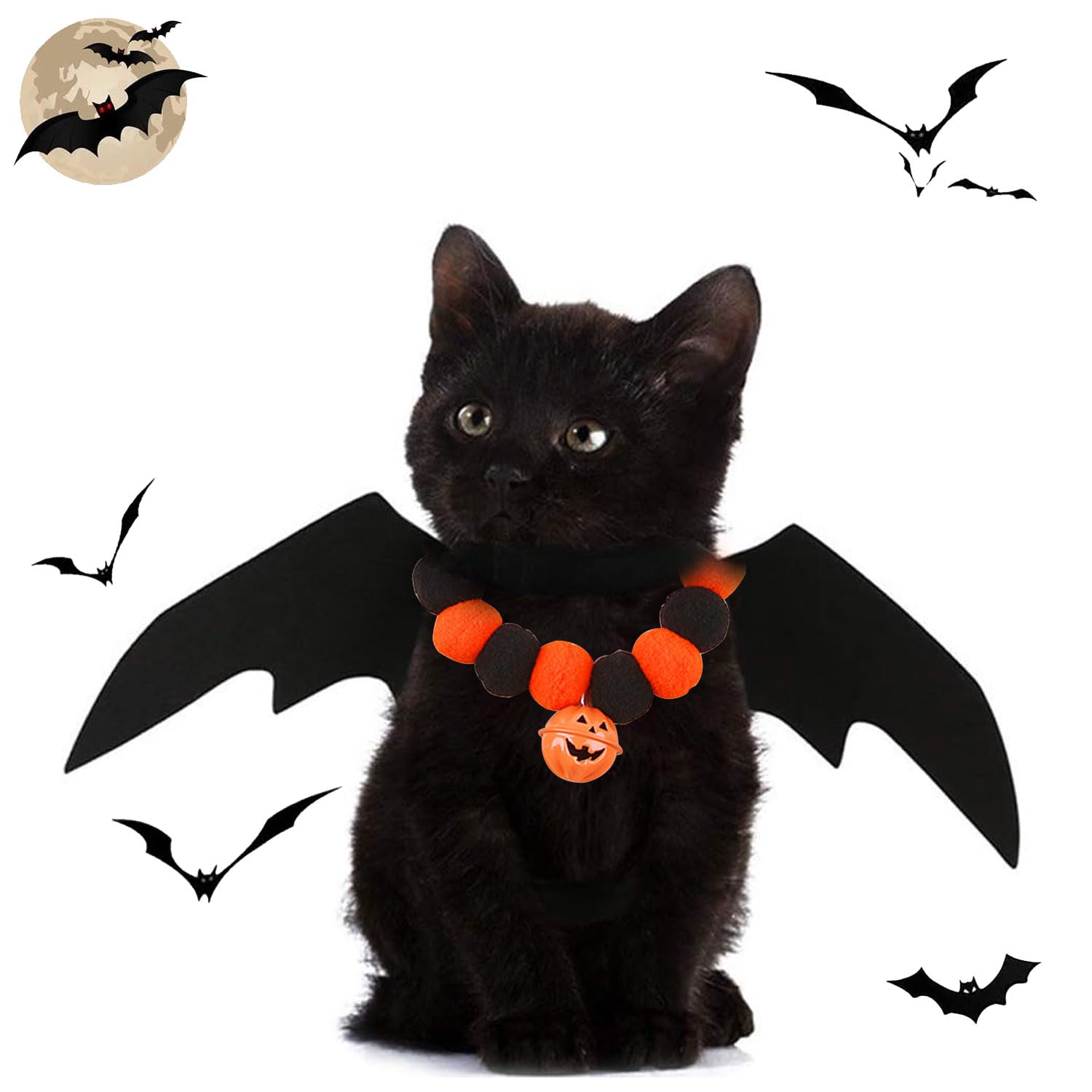 Sponsored Ad – Pet Cat Bat Wings for Halloween Party Decoration, Hallo-ween Pet Costumes with Bell, Puppy Collar Leads Cosplay Bat Costume, Cute Halloween Dress Up Accessories for Puppy Cat, Small Dogs (Black)