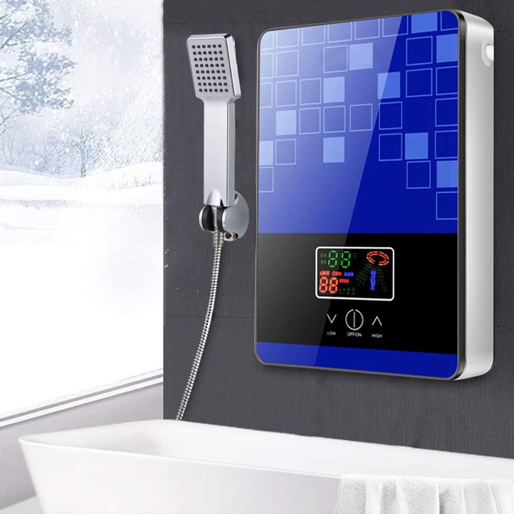 Calentador de agua instantáneo con grifo, 6,5 kW, digital, eléctrico, instantáneo, 220 V CA, sin depósito, con regulación de temperatura constante, color azul