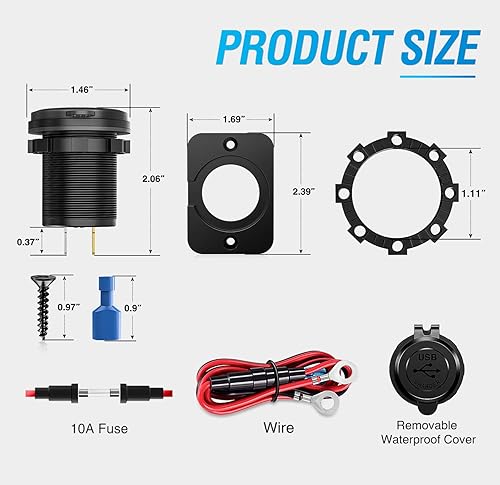 Miniatura 6 de Nilight Paquete de 2 Enchufes de Carga Rápida LED 12V 24V Cargador USB Dual 5V 4.8A Panel de Toma de Corriente para Automóvil con Interruptor Táctil