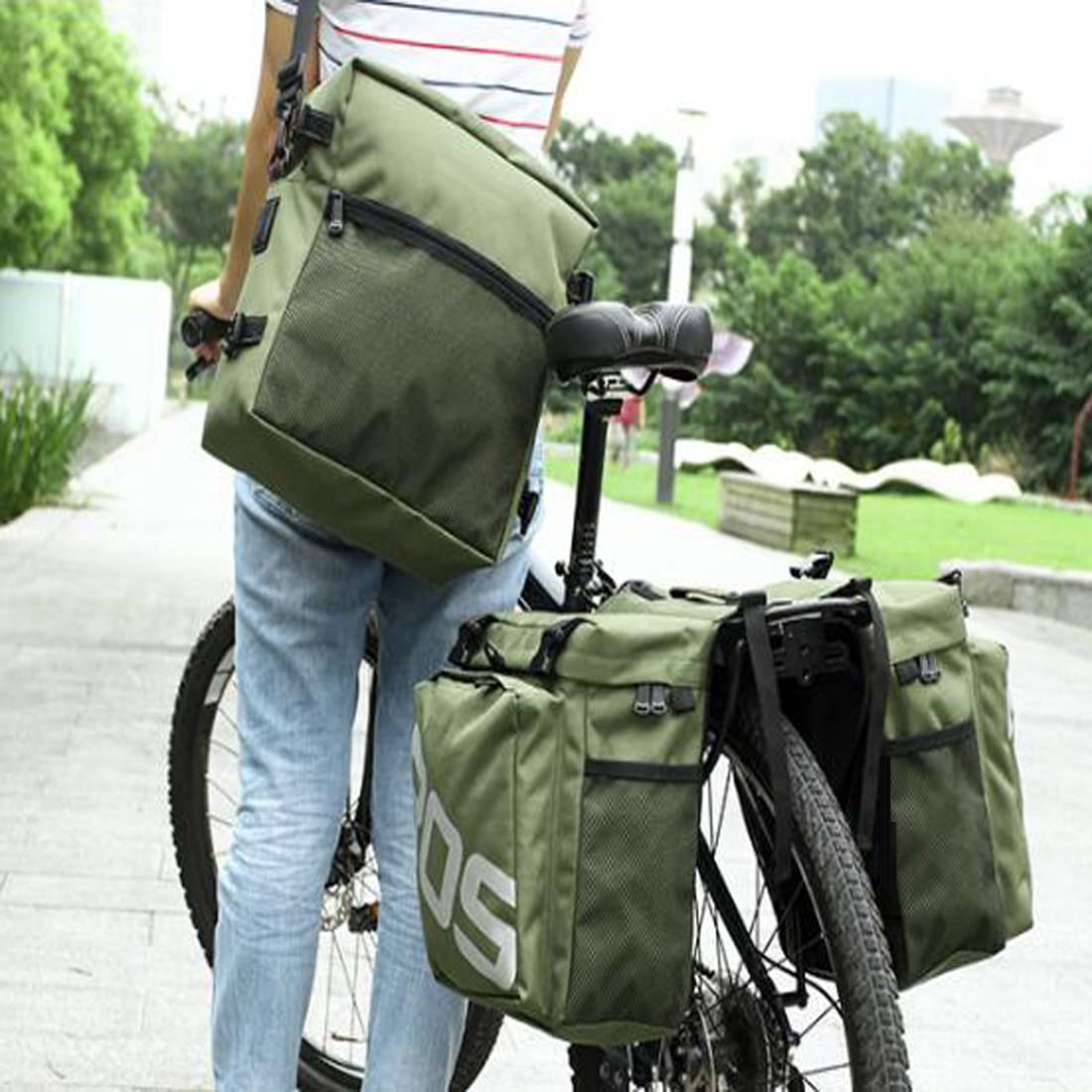 Bike Rear Rack Bag, 3 in 1 37L Ciclismo Impermeabile Pannier Rack Bag Bicicletta Sedile Posteriore Tronco, Borsa per sellino per MTB Mountain Bike con Tracolla Staccabile e Riflettente Segno