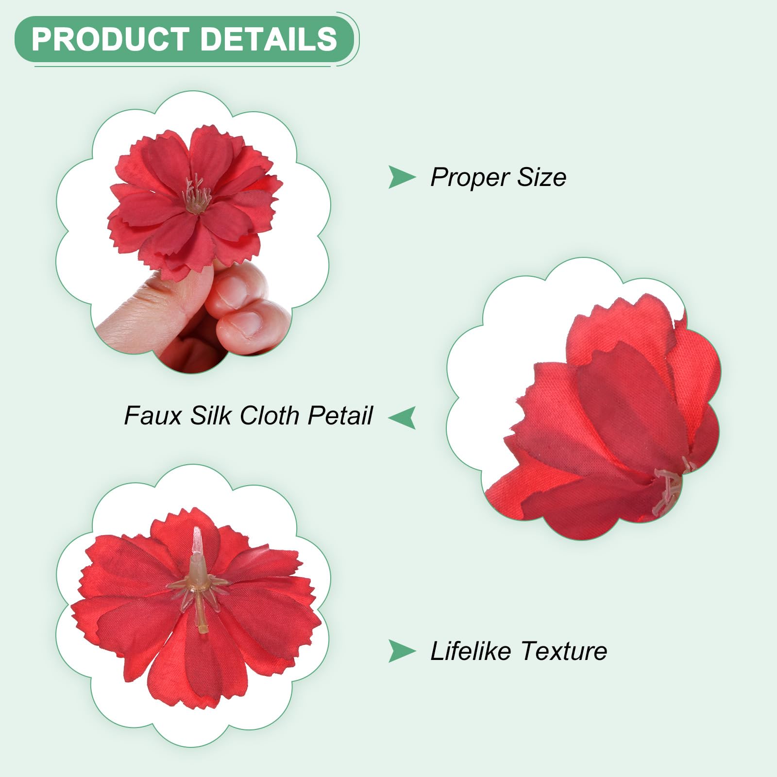M METERXITY 50-Pack Artificial Flower Heads, Silk Fake Plum Blossom Head for Wedding/Garland/Hat/Shoes/Party Decoration - Image 2