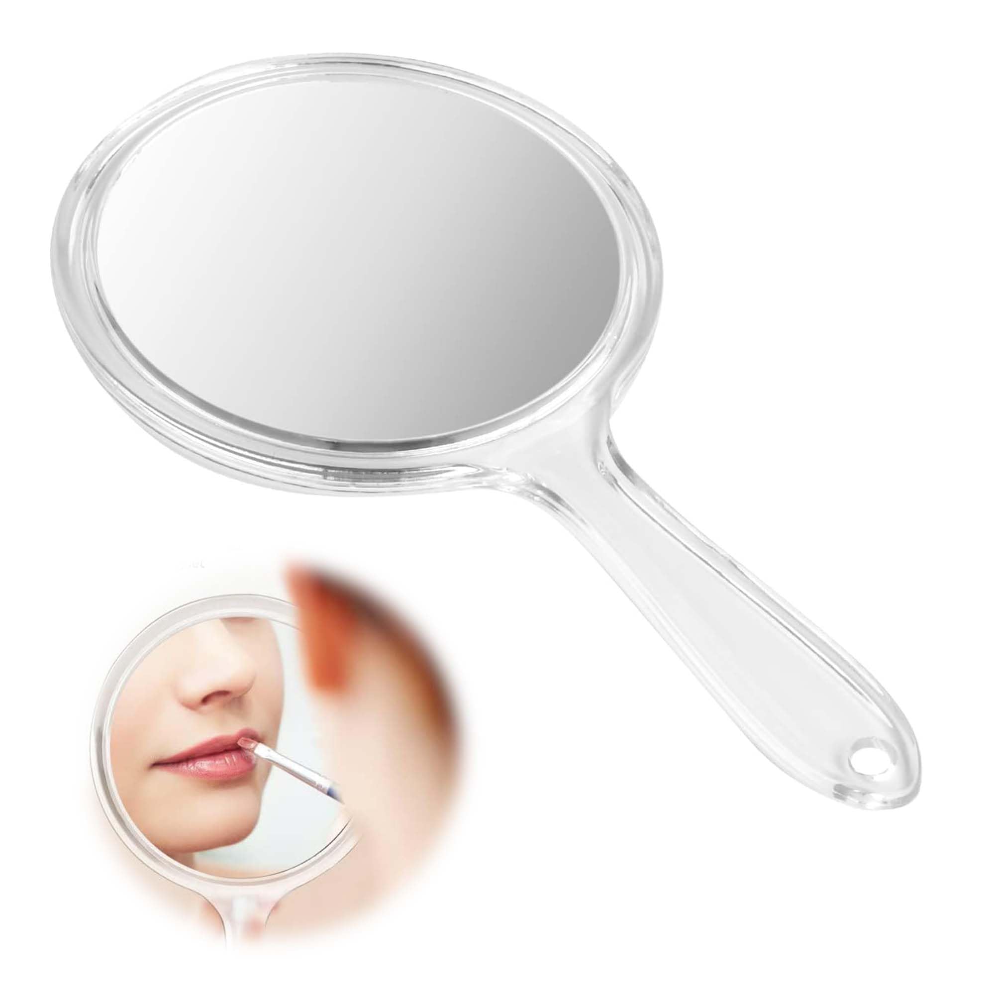 Hcoviv Espejo de Mano de Doble Cara, Espejo de Mano Grande con Mango, Espejo de Aumento Normal y de 3 aumentos, Espejo de Maquillaje, Forma Redonda, salón de peluquería para el Maquillaje Diario