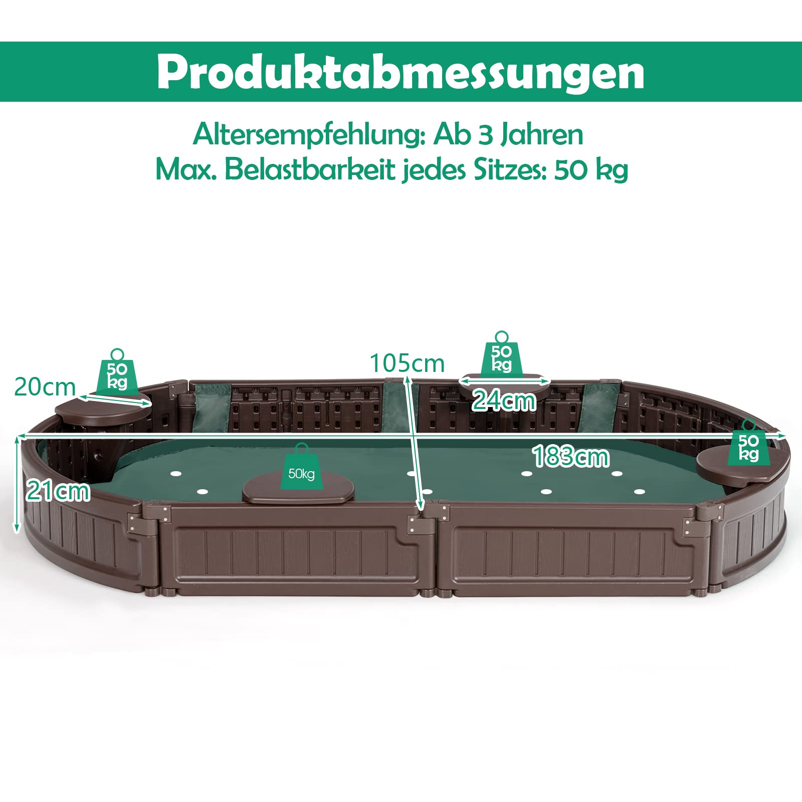 DREAMADE Sandkasten mit Abdeckung und Bodenplane, Sandbox mit Sitzecken, Sandkiste für Kinder für Garten Outdoor (Oval)