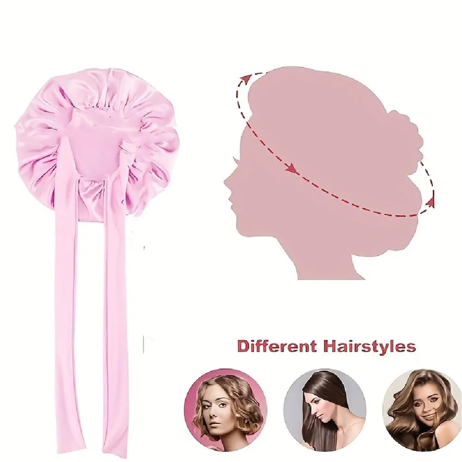 Seidenhaube Haarpflege 2 Stück Satinhauben mit Bindeband (Rosa + Schwarz), Schlafmütze for Frauen, weiche Haarpflege-Nachtschlafmützen, vielseitig verwendbare Haarhauben