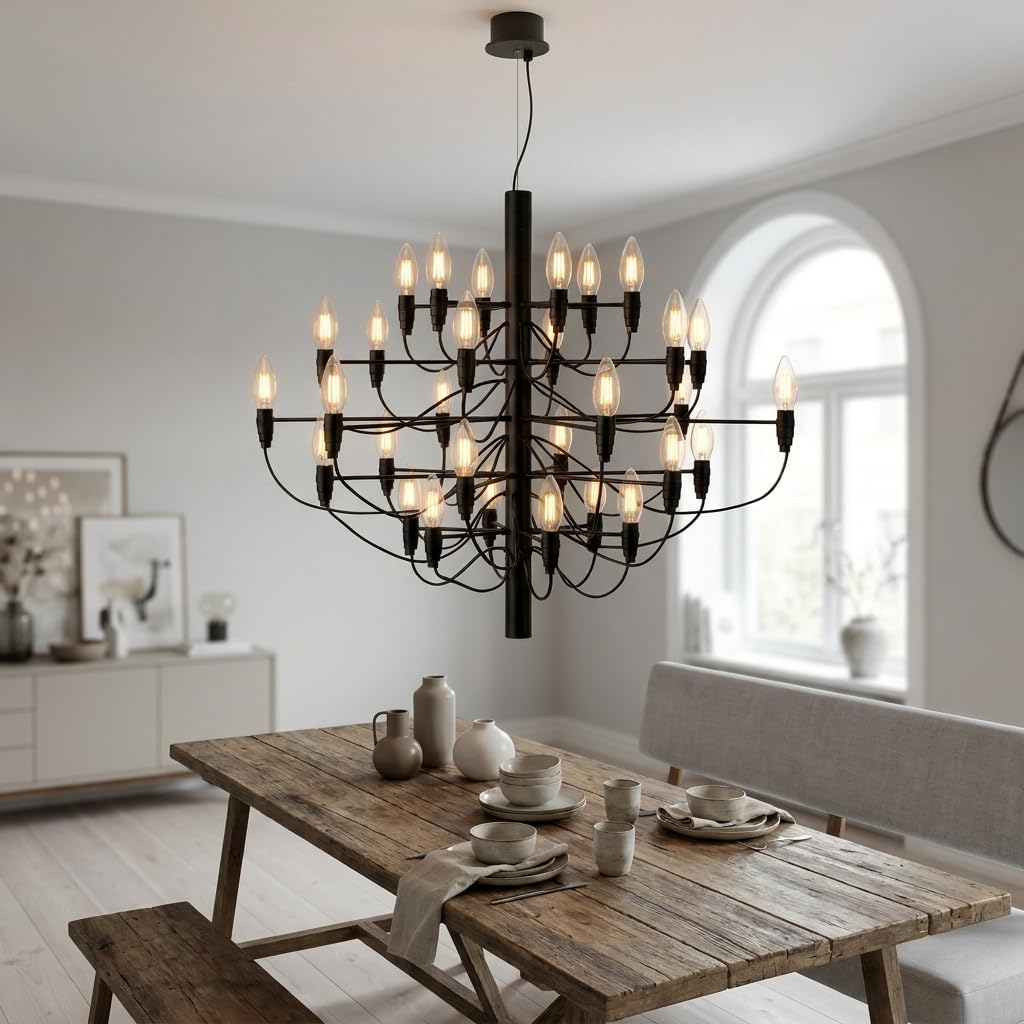BARCELONA LED Duża Lampa Wisząca Ø85cm Crown 30xE14, Nowoczesny Żyrandol XL Sufitowy, Dekoracyjna Lampa do Dużego Salonu, Jadalni, Hotelu i Restauracji, Czarna Biała lub Chrom