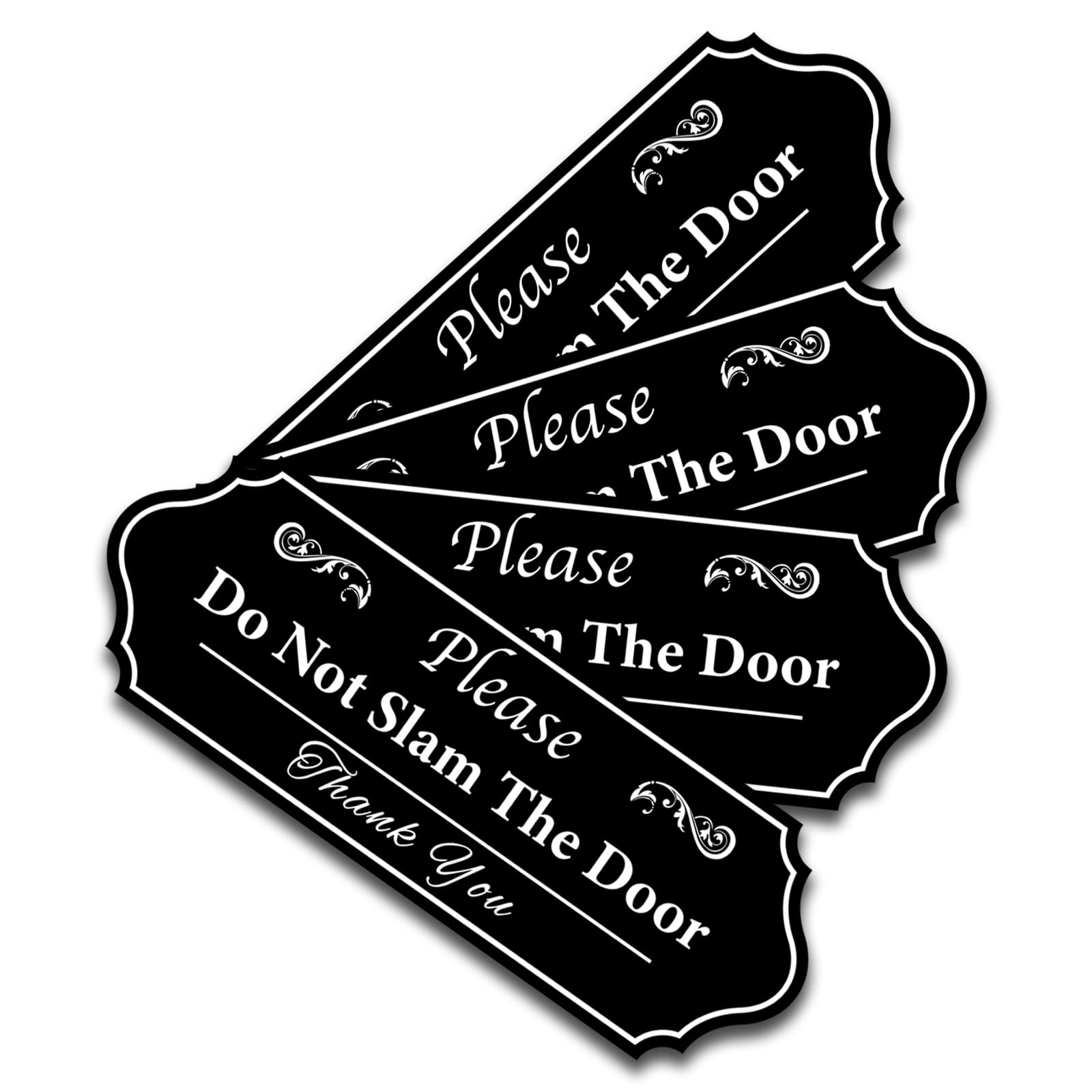 4 PCS Please Do Not Slam The Door Sign Stickers, Waterproof and UV Resistant Close Door Gently Sign for Van Car SUV Taxi Driver Window(Black Small) — image 1