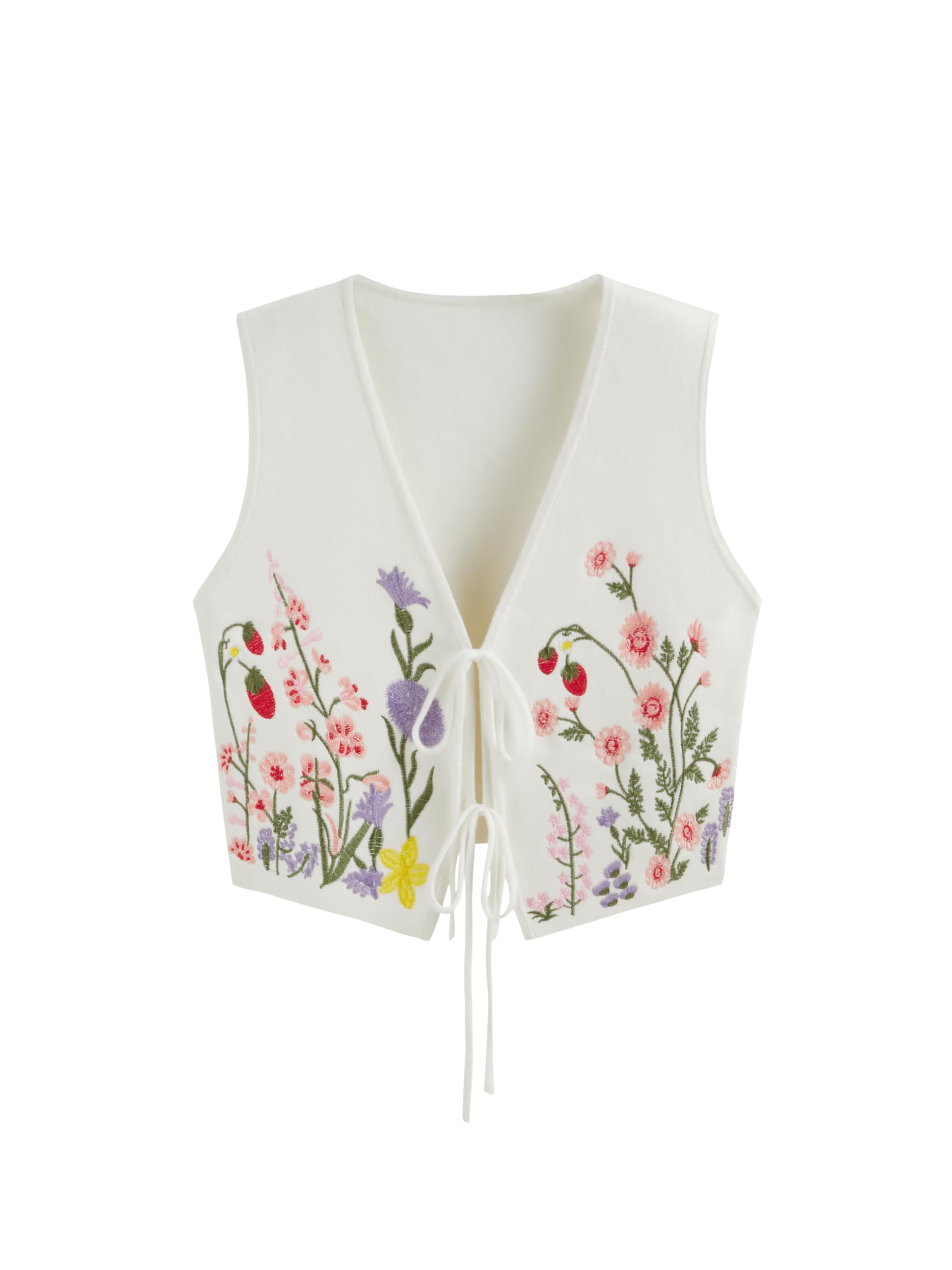 CIDER Womens Sweater Vest Floral Sleeveless Tie Front V Neck Knit Cute Vest Tops