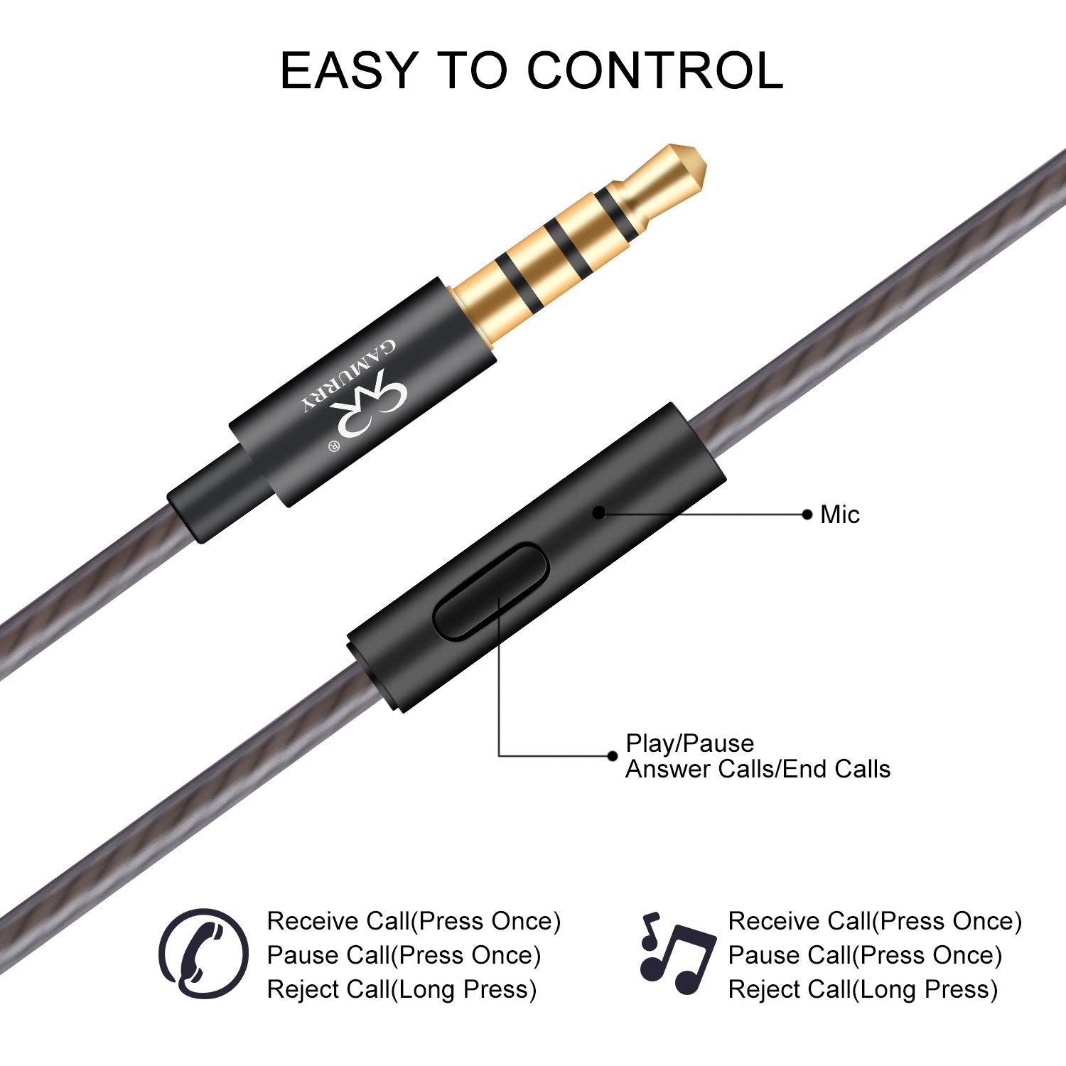 Auricolari,Cuffie ad alta Definizione, isolamento acustico, ottimi bassi progettati per iPhone, iPod, iPad, lettori MP3, Samsung Galaxy, Nokia, HTC, exc. (Nero e oro)