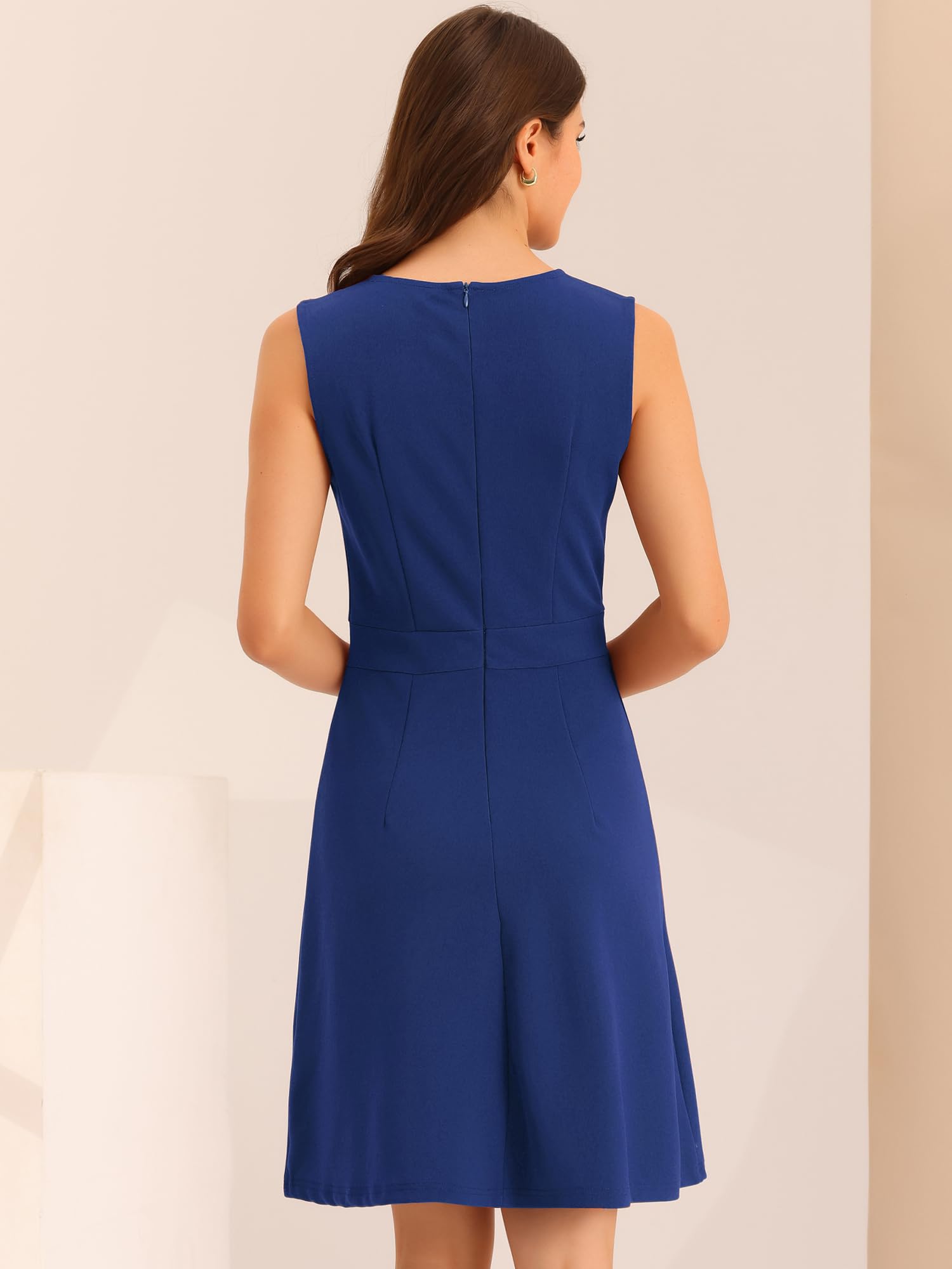 Allegra K Vestido de Trabajo para Mujer Color sólido Sin Mangas A-Line Flare Vestidos