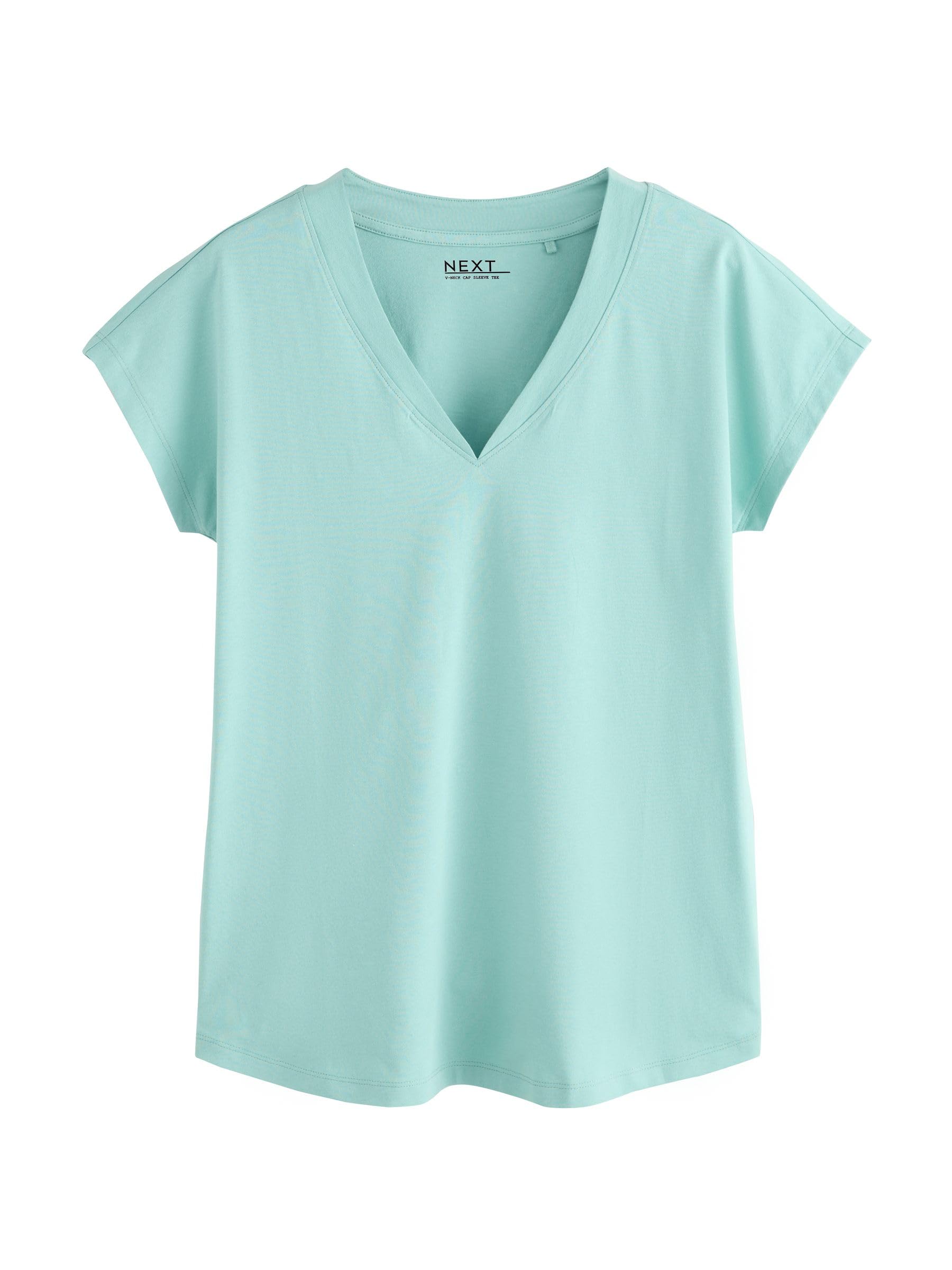 NEXT Femme T-Shirt à Mancherons et col V, Lot de 5 | Coupe standard, 100 % coton