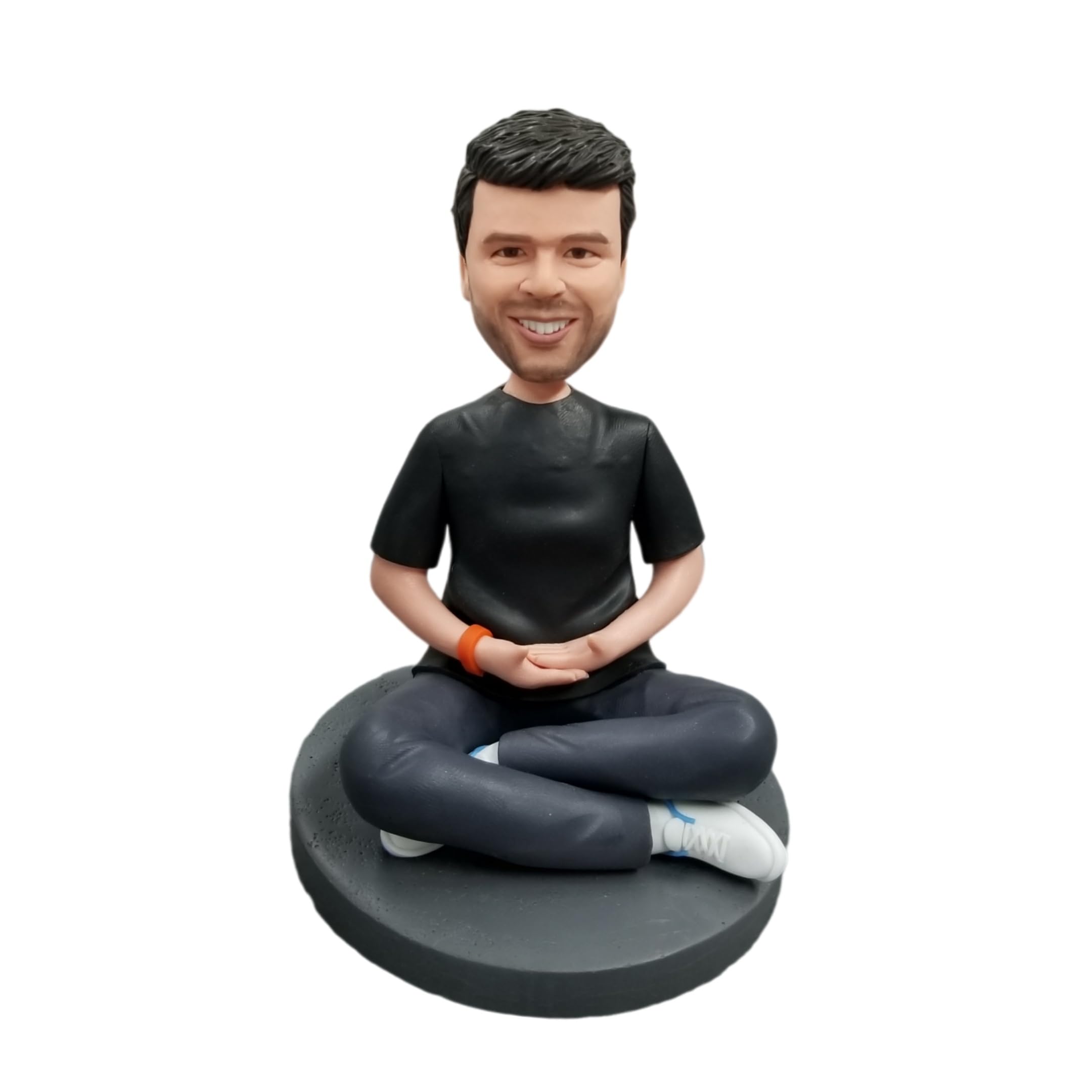 Figura 3D personalizada de Bobblehead, figura de la foto, cabezas de hombre meditando con piernas cruzadas, estilo diario casual, decoración de escritorio personalizada, regalos para