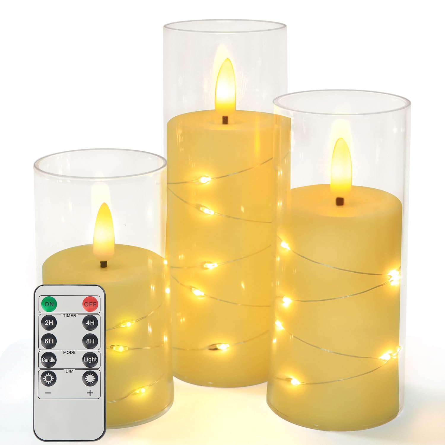 OWill Velas Led Efecto Llama, Velas Decorativas, Velas Led Pequeñas Con Control Remoto se Puede Cronometrar, Navidad Halloween Decoracion 4 in, 5 in, 6 in, Pack de 3 (Blanco)