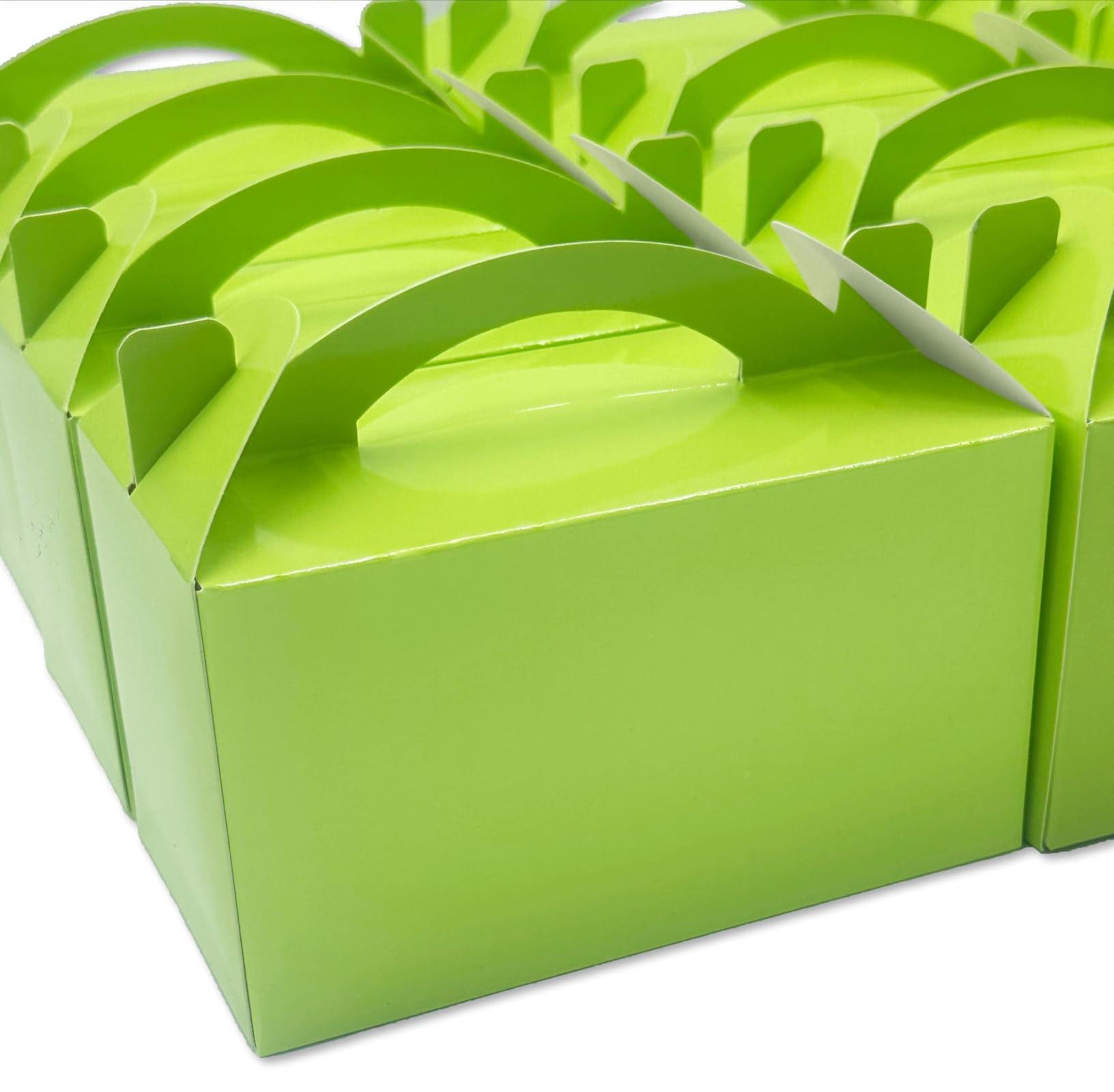 TIMESEEK 30-Pack Spring Green Gable Treat Boxes with Handles, 6" Pop-Up Party Favor Gift Boxes for Candy, Birthday,Wedding,Baby Shower, Eco-Friendly Cardboard Goodie Bags for Kids, Bachelorette Decor