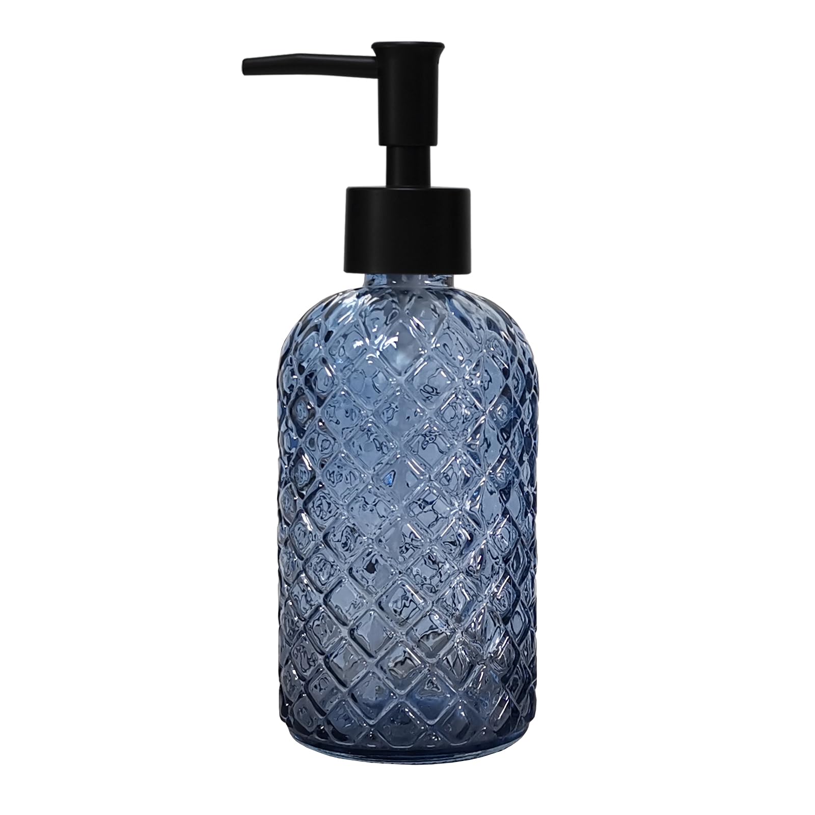 Photo 1 of Blue Glass Dish Soap Dispenser for Kitchen, 12oz Refillable Liquid Hand Soap Dispenser Set, Crystal Lotion Bottle for Modern Home Decor, Bathroom Countertop, Hotel