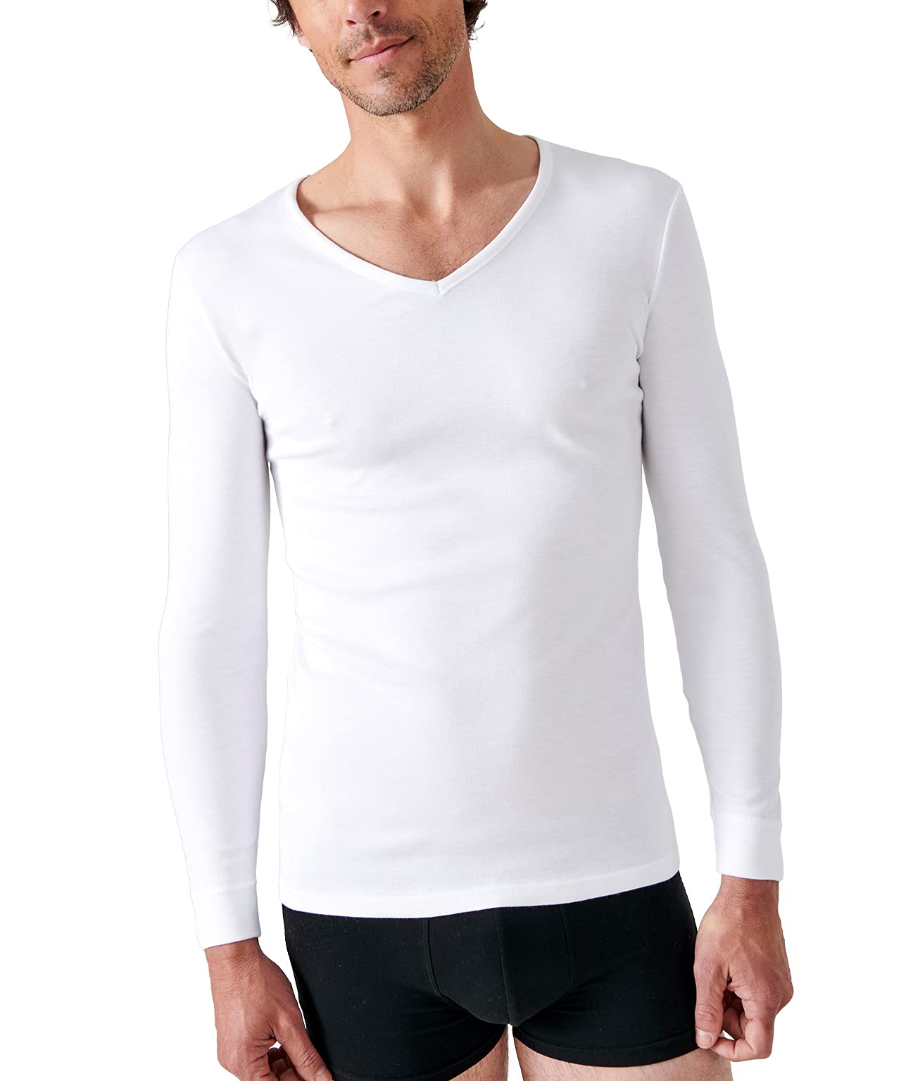 Damart - Thermolactyl Interlock Mesh V-Neck T-Shirt, Men, White, M