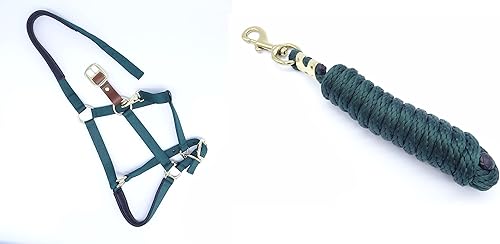 Cabestro para caballo, nailon acolchado, separador de cuero, barbilla ajustable y broche de garganta, tamaño completo de caballo