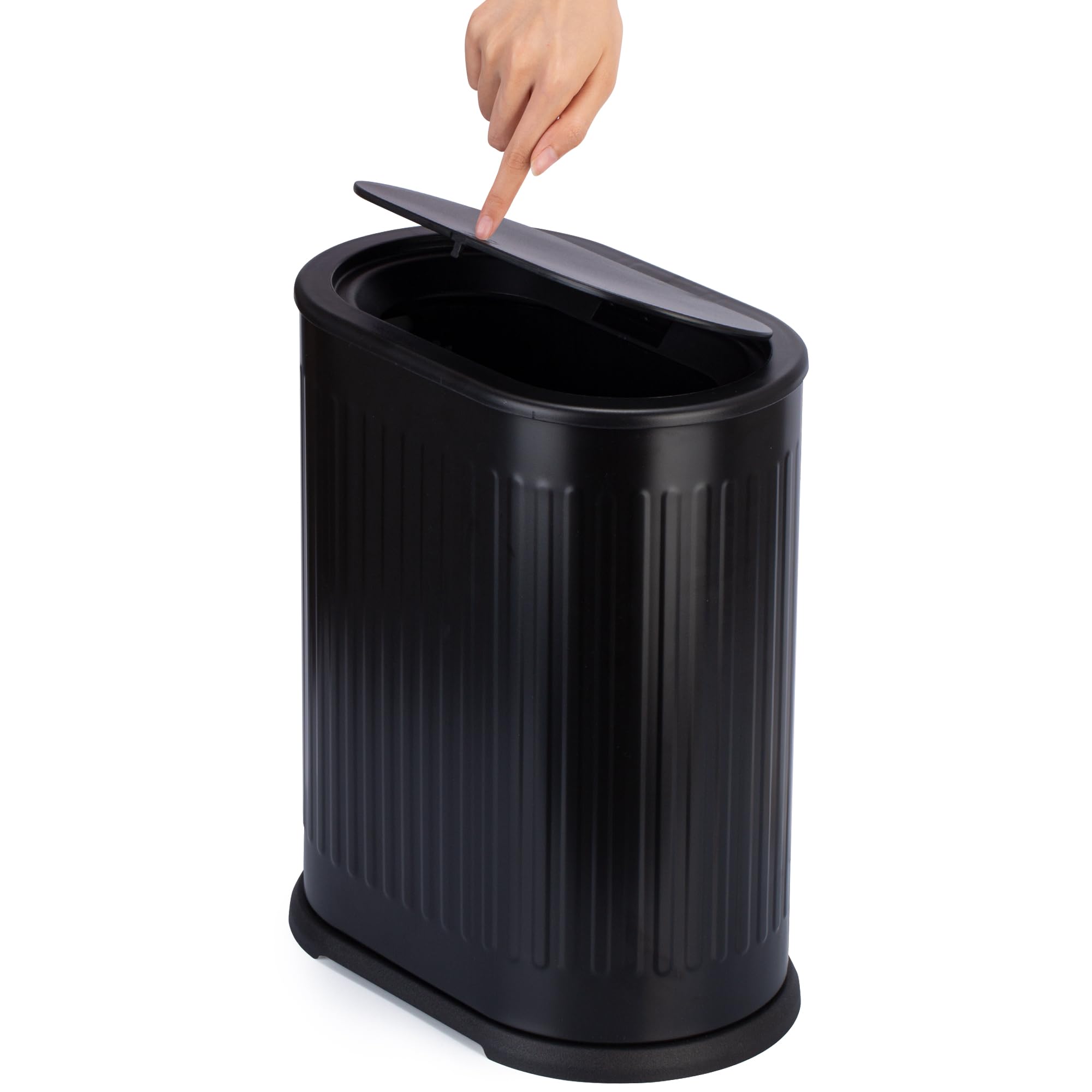 YCTECSmall Bathroom Trash Can with Pop up Lid, 6 Litter/1.6 Gallon Stainless Steel Small Garbage Can, Slim Trash Bins for Bedroom, Toilet, Office