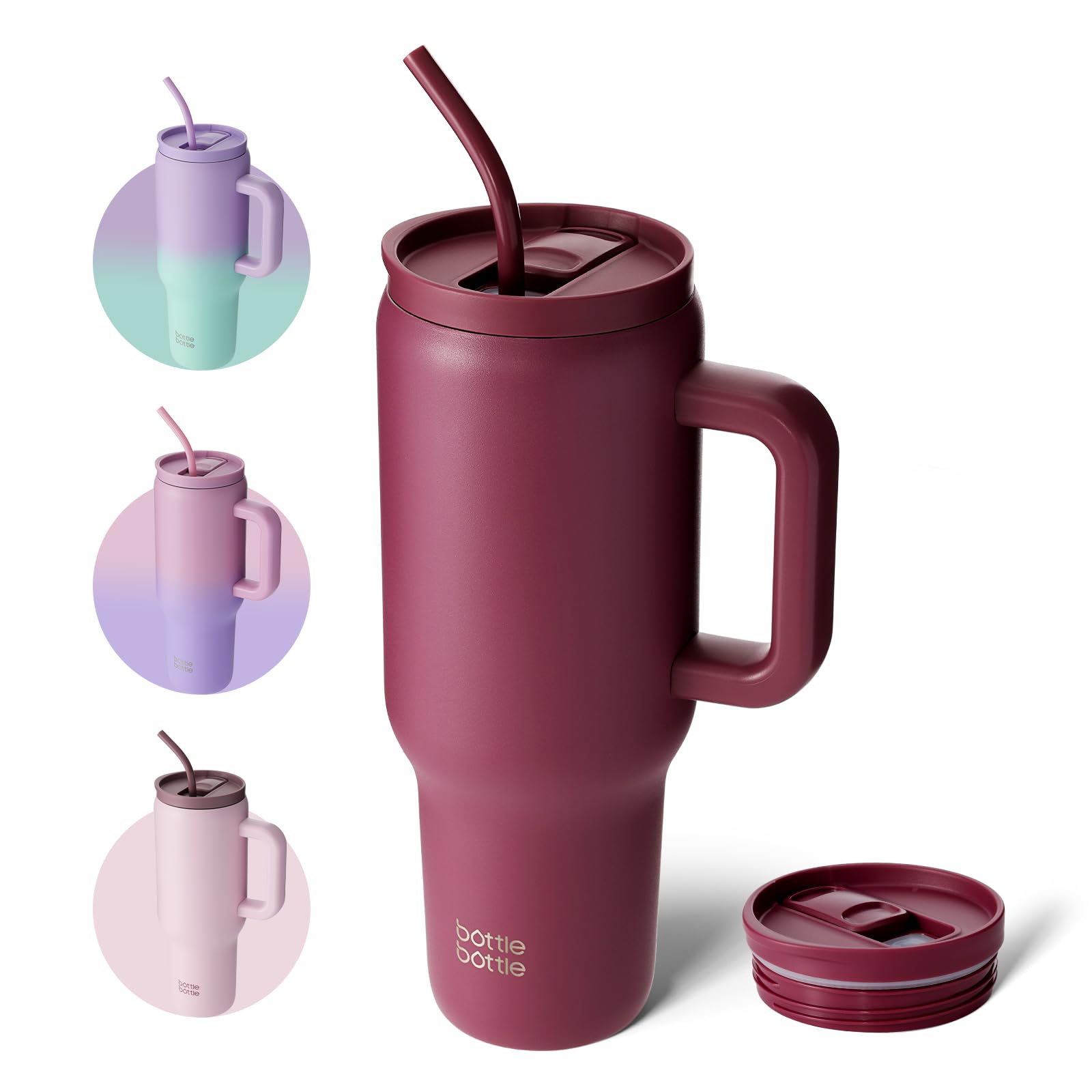 BOTTLE BOTTLE 40 oz Tumbler with Handle and Straw,Stainless Steel Vacuum Travel Mug,Car Cup with Straw, Stainless Steel Vacuum Water Bottle for Gifts Party Office Coffee (Red)