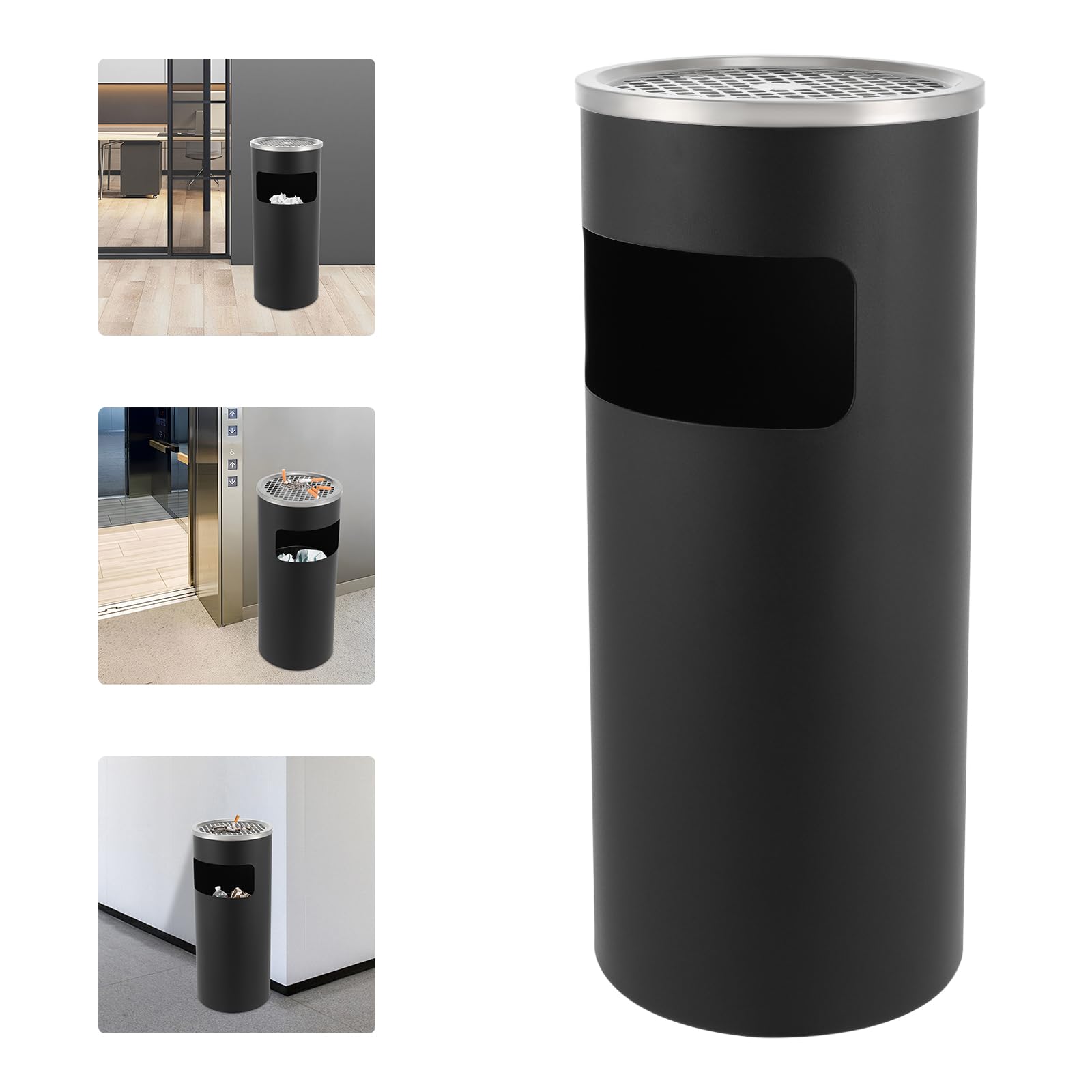 MINUS ONE Contenedor de Cigarrillos de cenicero de pie de Acero Inoxidable, Contenedor de Basura para cenicero de Interior y Exterior de 30L (Negro)