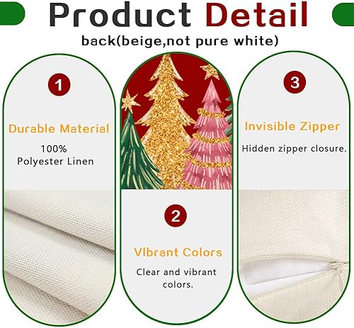 Miniatura 6 de RABUSOFA Juego de 2 fundas de almohada rojas de Navidad de 20 x 20 pulgadas, decoración de acuarela con estrellas de árbol de Navidad de invierno,