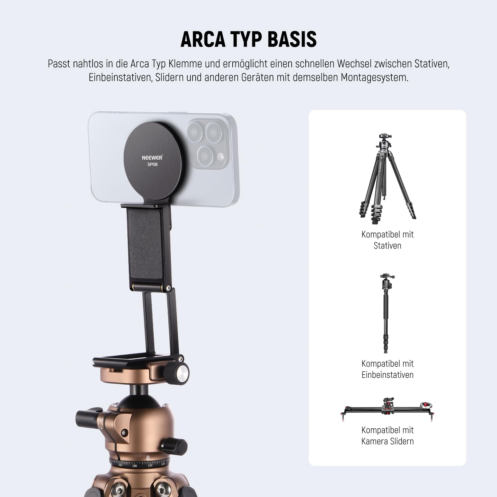 NEEWER Continuity Camera Mount für Tisch Monitor, magnetische dreifach Faltbare Handy Kamera Webcam Halterung mit Arca Typ Basis, kompatibel mit MagSafe iPhone iMac Tisch Mac Laptop Samsung, SP08