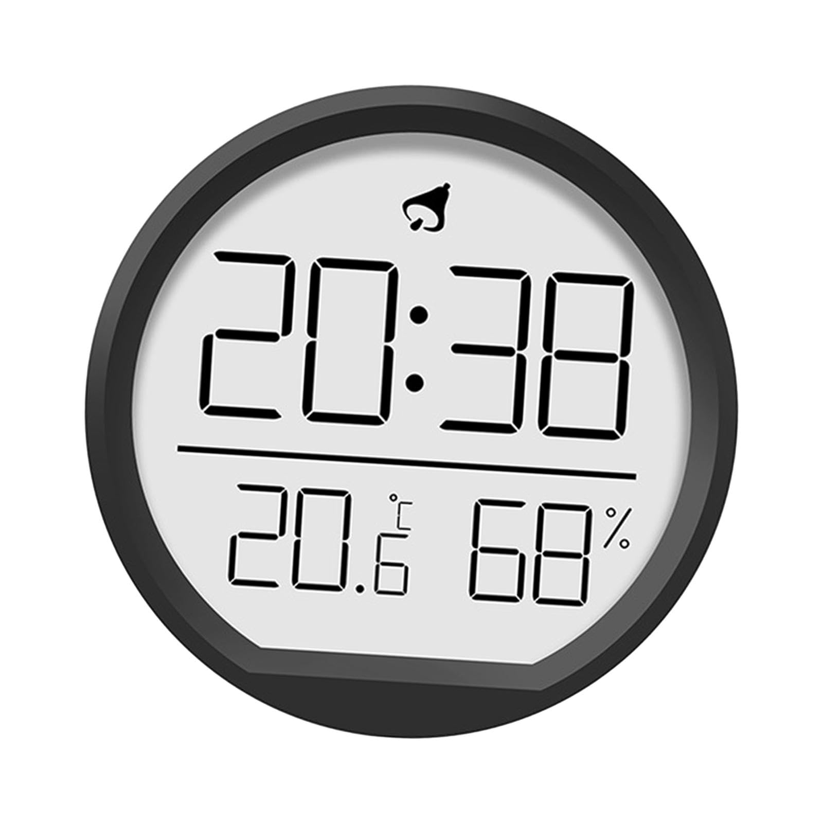 Sharplace 3 in 1 Digitaler Wecker, runde Wanduhr mit Thermometer, kein Ticken, 12/24 Stunden, vielseitige batteriebetriebene Uhr Desktop Thermometer tragbar Für Haus Küche Büro, Schwarz