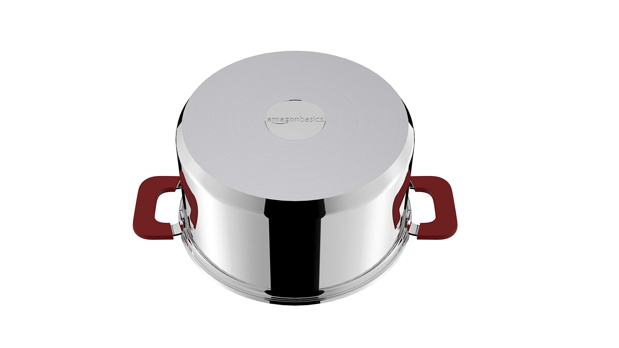 Amazon Basics Batterie de Cuisine à Induction 3 Pièces en Acier Inoxydable - avec Couvercle Empilable, Poignée au Toucher Doux - 16/20/24 cm