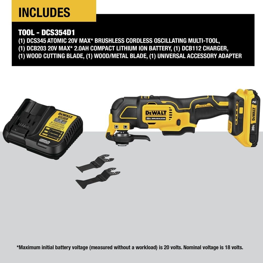 DEWALT DCS354D1 ATOMIC 20V MAX* Brushless Cordless Oscillating Multi-Tool Kit