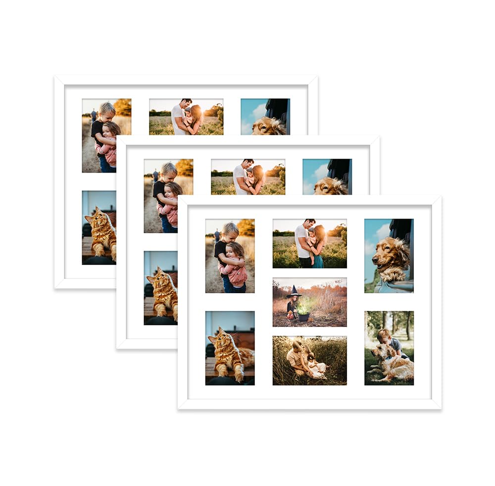 White Multi Photo Frame - Holds 7 x 6x4 Pictures, Family Collage Picture Frame for Wall Display, 20x16 Frame size, Set of 3