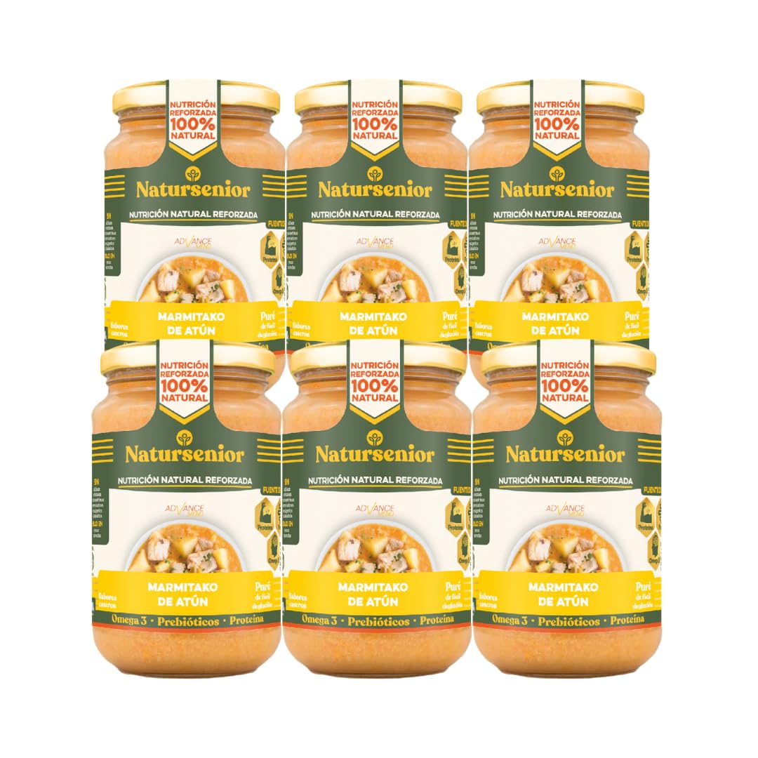 Natursenior - Comida Triturada para Personas Mayores - Pack Puré de Marmitako de Atún - 100% Natural, Omega 3, Fibra, Proteína - 6 uds x 340g
