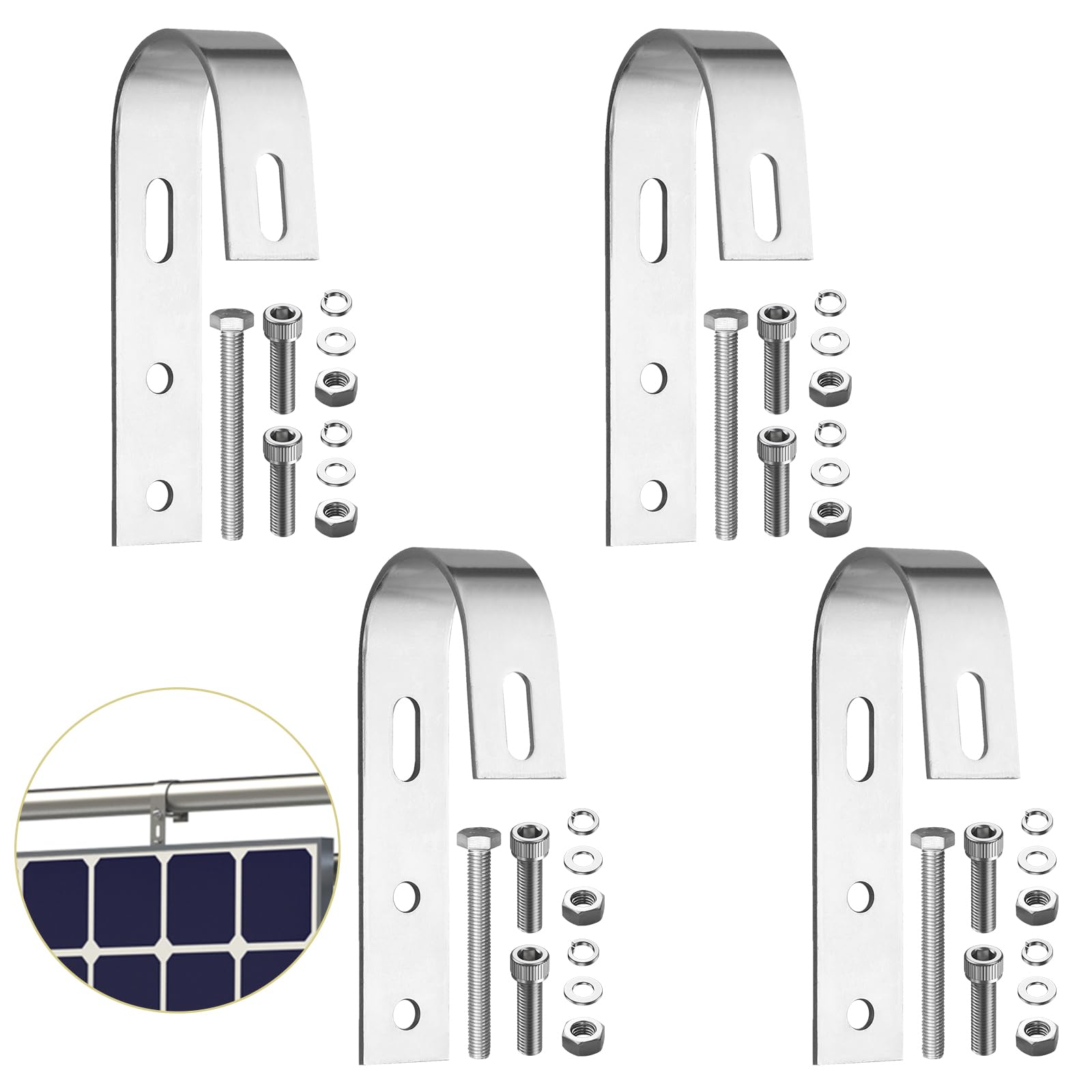 Anbte 4PCS Crochets de Fixation pour Panneaux Solaires | Crochets de Montage en Acier Inoxydable 304, Adapté à Panneaux Solaires pour Fixation, Balcon, Camping-Cars, Bateaux, Argent