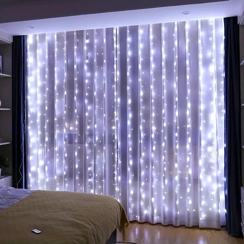 USB LED Fairy Lights, 3m x 3m, 300 LEDs, White Light, Decorative String Lights with Remote Control