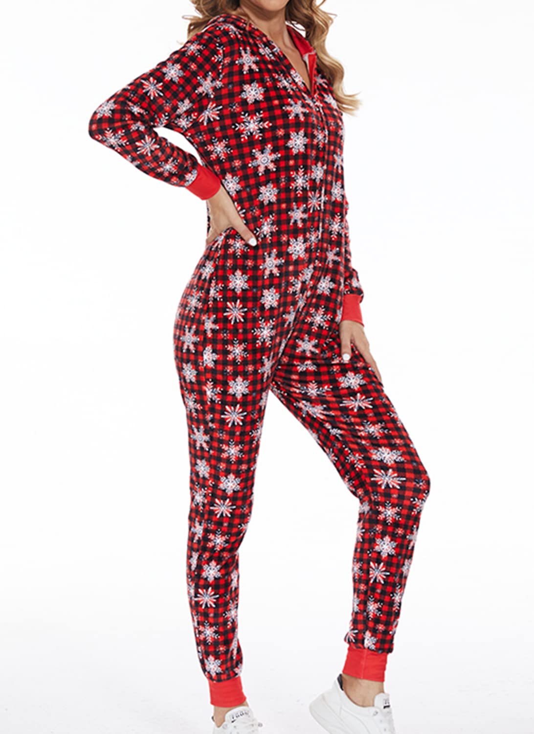 Rufeud Onesie Christmas Pajamas for Women, Cute Winter Womens Loungewear, Warm Soft Holiday Pjs for Adult Lady
