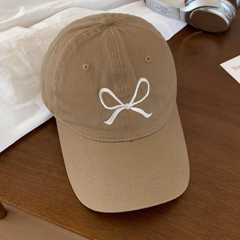 Image of Trendy Bow-Tie Baseball Cap for Women | Trucker Hats Y2k Adjustable Fashion Sun Hat with Visor for Hiking & Travel
