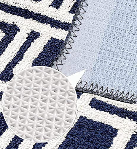 Image of GAVI Home Decor Super Absorbent Anti Skid Door mats for Home, Anti Skid Bath mat for Bathroom, Anti Slip Bath mat, Non Slip Bath mat for Bathroom, Bedroom, Kitchen, (40 X 60 CM Blue, White)