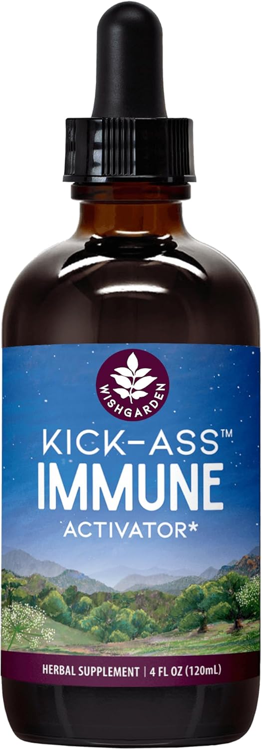 WishGarden Herbs Kick-Ass Immune Activator - Herbal Immune Support Supplement for Adults, Plant-Based Immune Booster & Immune Defense w/Echinacea & Goldenseal, Rapid Immunity Boost Formula, 4oz