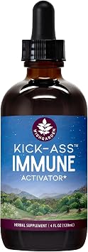 WishGarden Herbs Kick-Ass Immune, Echinacea & Goldenseal Tincture, 4oz | Elderflower, Baptisia, Yerba Santa & Yarrow, ND-Formulated, FairWild Certified, Vegan