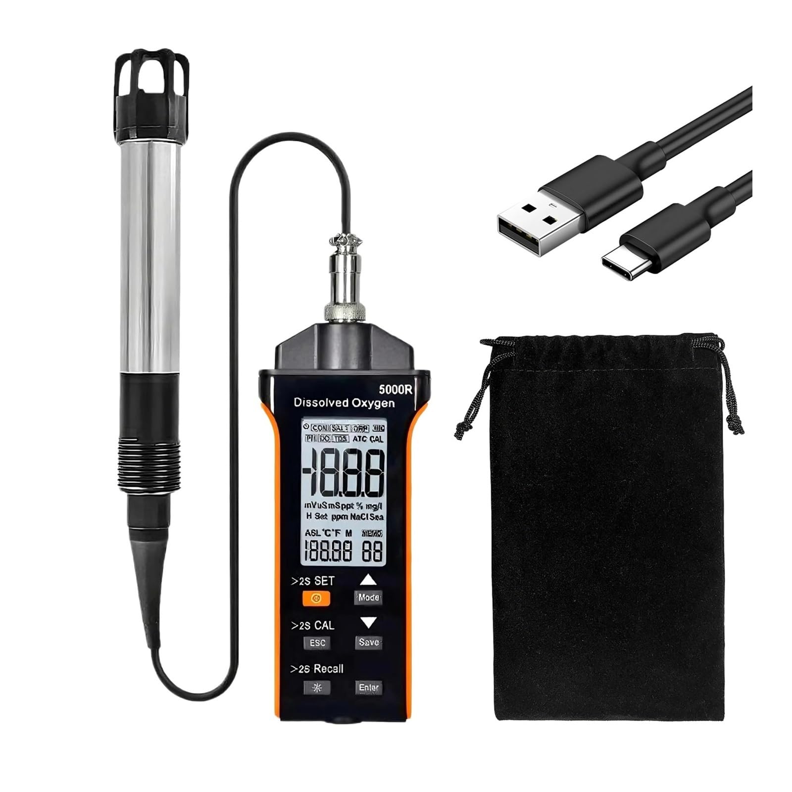 Tester dell'Acqua, Misuratore di Ossigeno disciolto for Tester della qualità dell'Acqua 0,0-20, /l con compensazione salinità e dell'altitudine