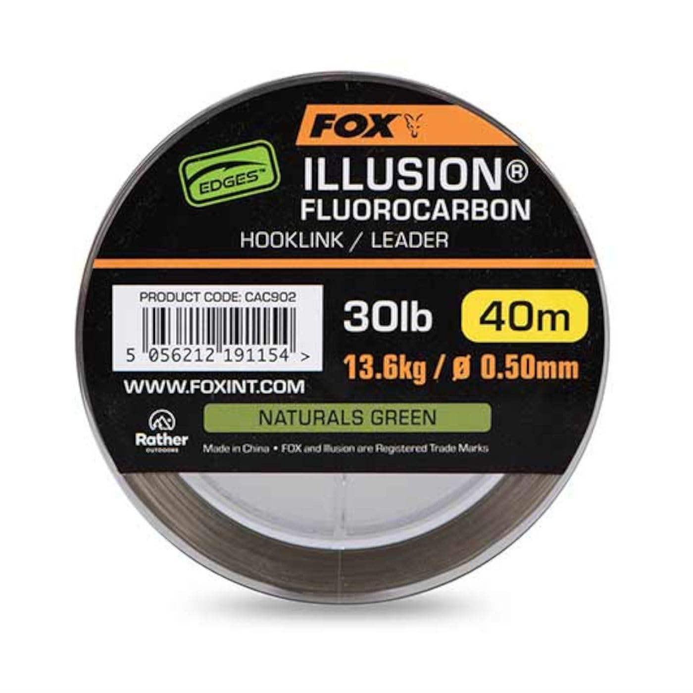 Fox Edges Illusion Fluorocarbon Hooklink Leader Naturals Green 40m: 30lb