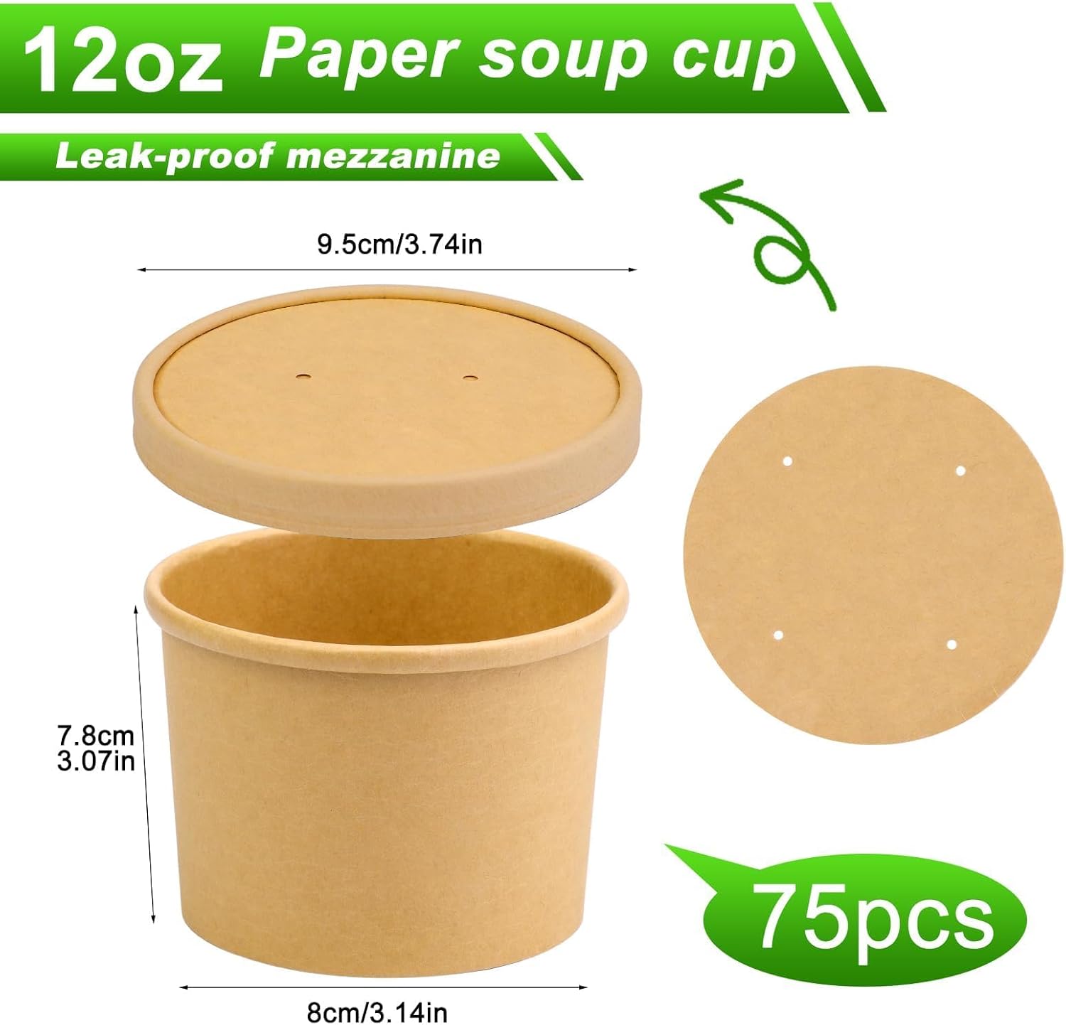 75 Pack 12 oz Soup Containers with Lids, Disposable Soup Cups with Lids, Paper Ice Cream Cups, to go Containers for Storing Food in the Refrigerator or Carrying Out