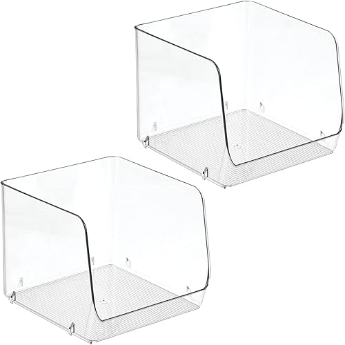 Miniatura 9 de mDesign - Cesta organizadora de plástico apilable con frente abierto. para armarios de cocina, despensa, oficinas, dormitorios y baños, 8.5pulgadas