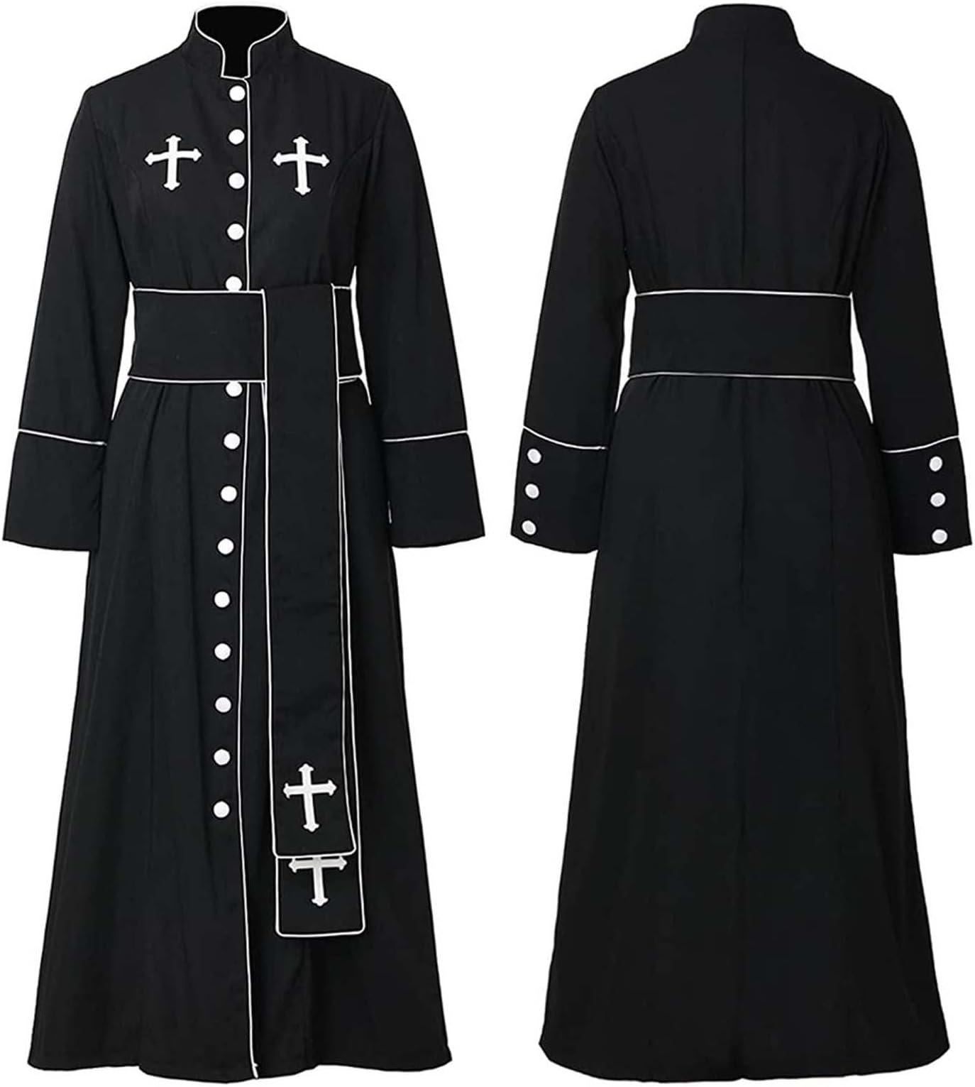 Roman Catholic Church Priest Soutane Robe with Belt Pope Bishop Priest Clergy Robe Women's Priest Costume Cassock Minister Choir Robe Medieval Priest Costume