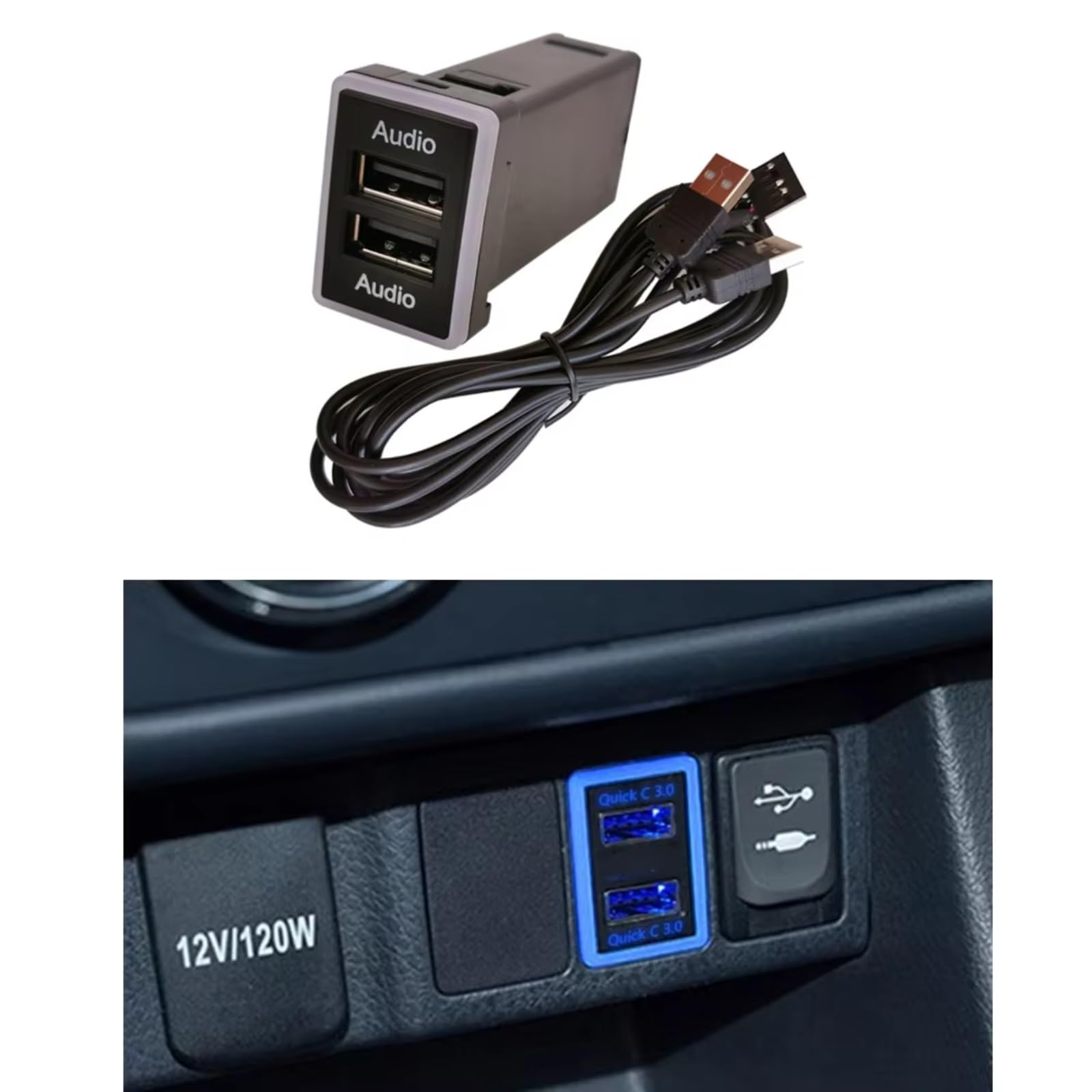 Compatible Avec Toyota Pour Camry Pour Prius Pour Corolla Double Adaptateur Port USB Audio U-Disk Flash Socket 12V 24V Étanche Haute Vitesse Interface USB AUX voiture