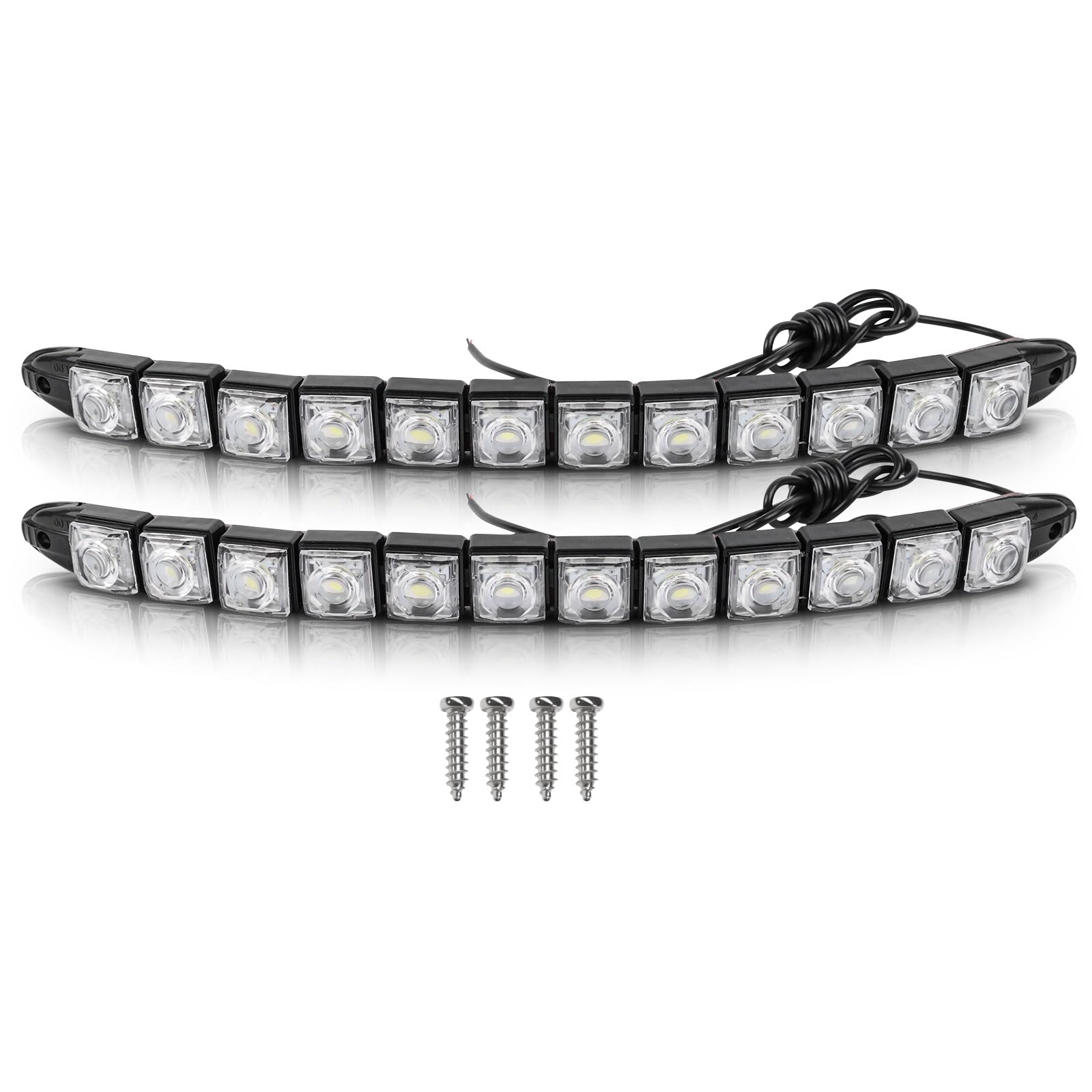 Riloer 2 szt. 12 V Taśmy do jazdy dziennej LED do samochodu, białe oświetlenie uniwersalne przednie światła przeciwmgielne DRL, wodoodporne, odporne na wstrząsy odporne na uderzenia super jasne