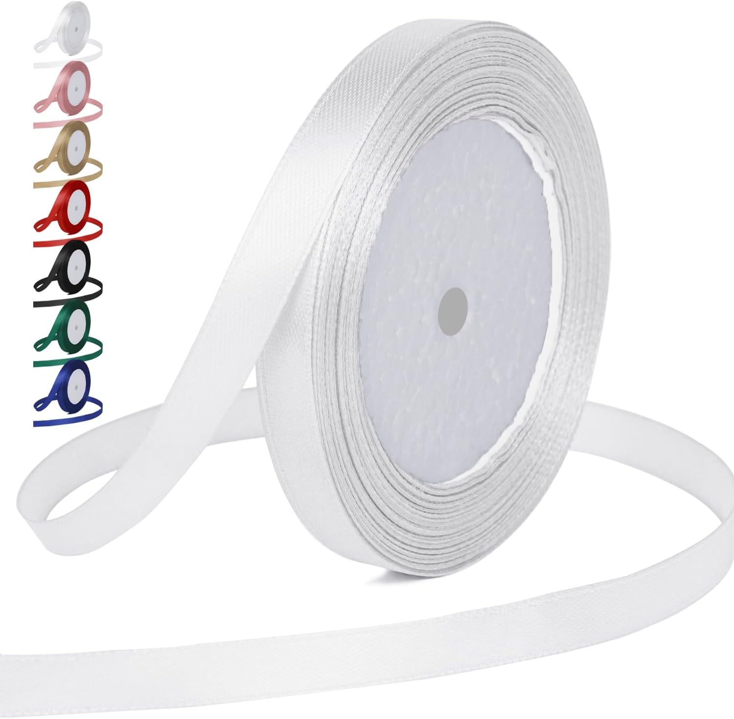 white ribbon 3/8 inch (10mm) x 25 yards satin ribbon roll solid silk fabric christmas ribbon for gift wrapping flower bouquet bow wedding birthday halloween party decoration diy hair crafts 3/8" x 25y white