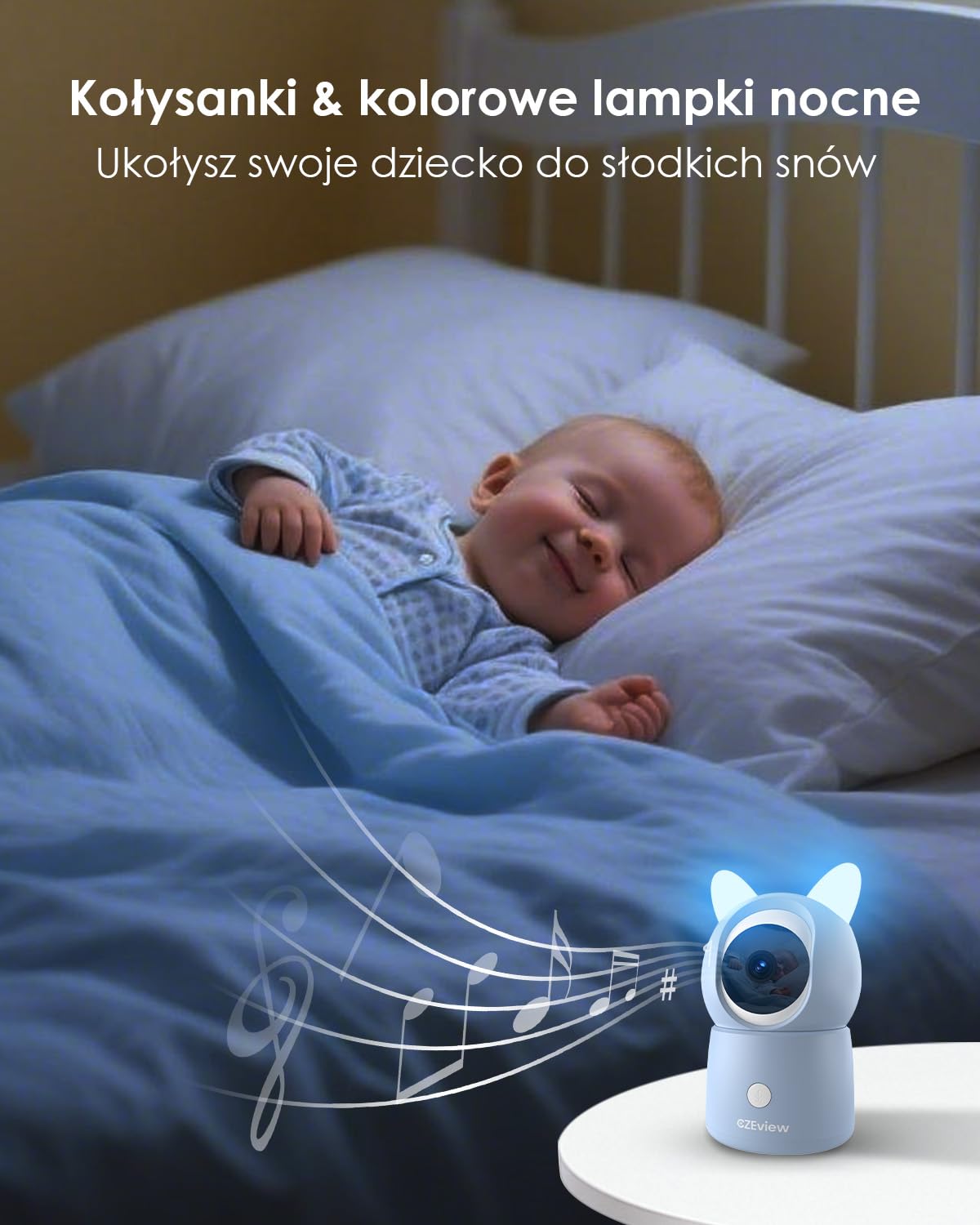 CZEview BM6 Elektroniczna niania z kamerą 2K i 4-krotnym zoomem, 5,5-calowa niania HD z aplikacją, noktowizor, wykrywanie ruchu, hałasu i temperatury, 2-kierunkowa rozmowa, widok 360°, muzyka i
