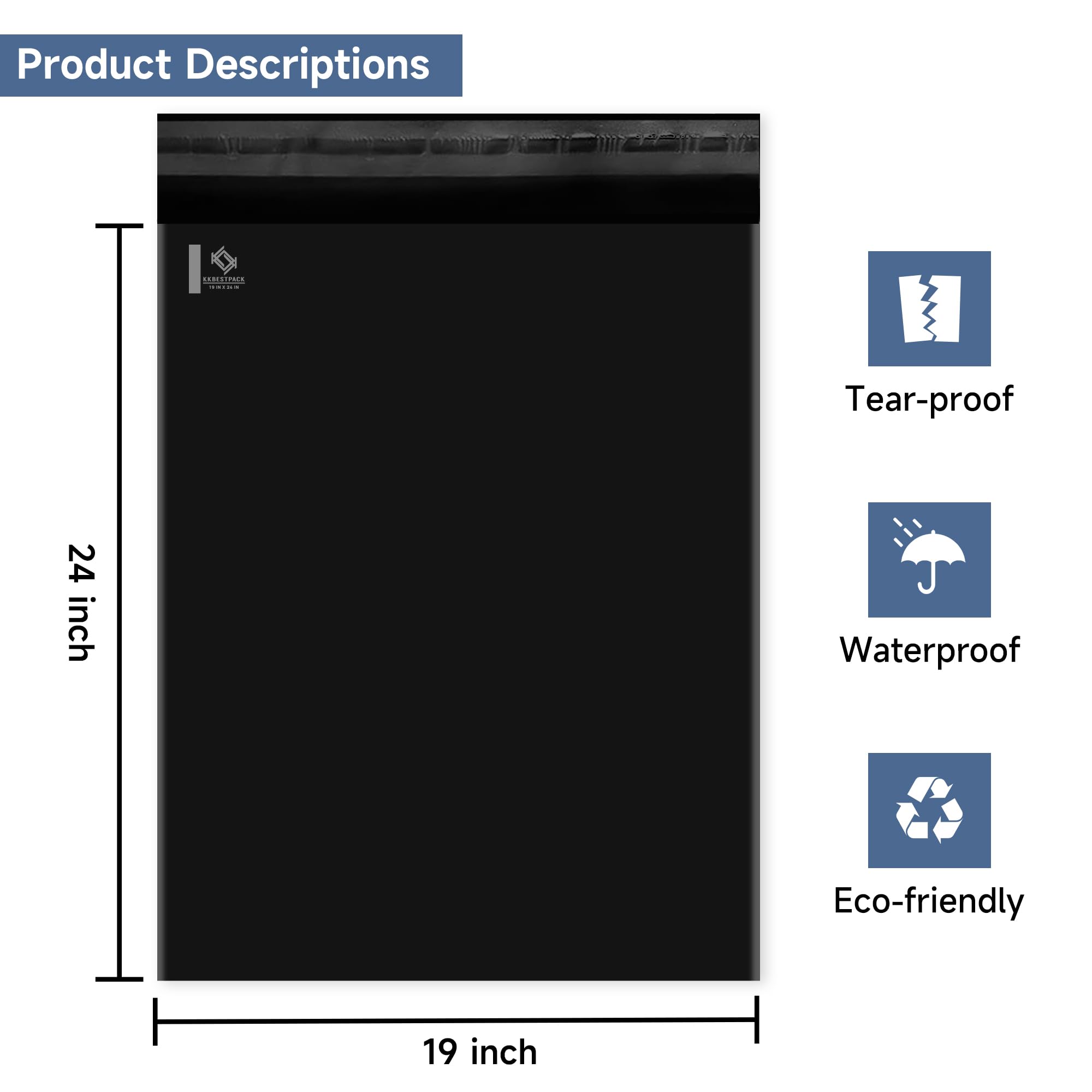 KKBESTPACK Buste da spedizione nere 19x24 50 PCS grandi buste per spedizioni per piccole imprese - buste autosigillanti per pacchetti