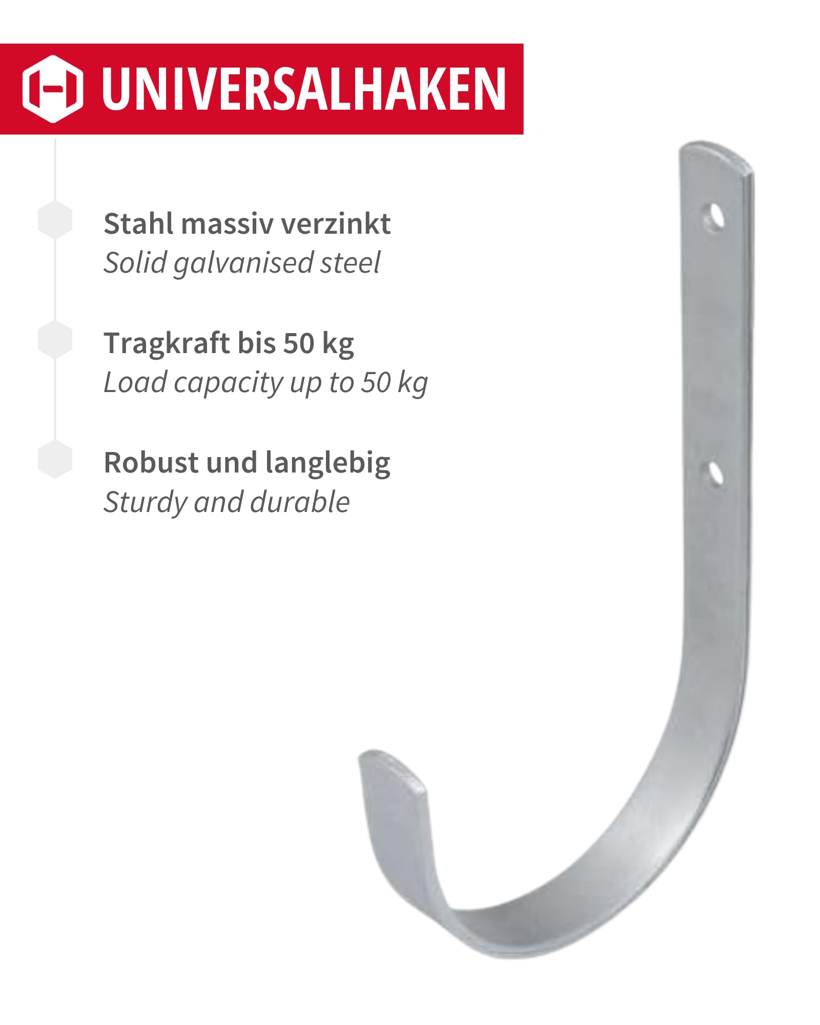 Gedotec Soporte de pared - ganchos universales de acero galvanizado | 10 ganchos de escalera doblados 180 x 100 mm | ganchos para herramientas incl. material de fijación