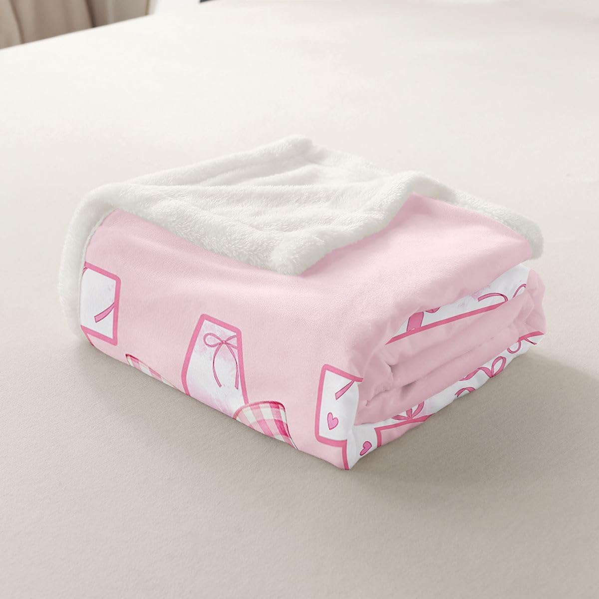 Feelyou Pink Bow Sherpa Blanket Plush Fuzzy Letter W Fleece Throw Blanket Boys Girls Buffalo Check Bowknot for Bed Couch Chair Living Room Bow Tie Plaid Bedroom Decor Coquette Baby 30"x40" image 5