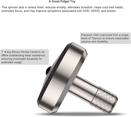 Miniatura 3 de DjuiinoStar Parte superior giratoria de titanio de alta calidad tallo alargado, fácil de girar, rendimiento decente (4-7 minutos), mecanizado CNC,